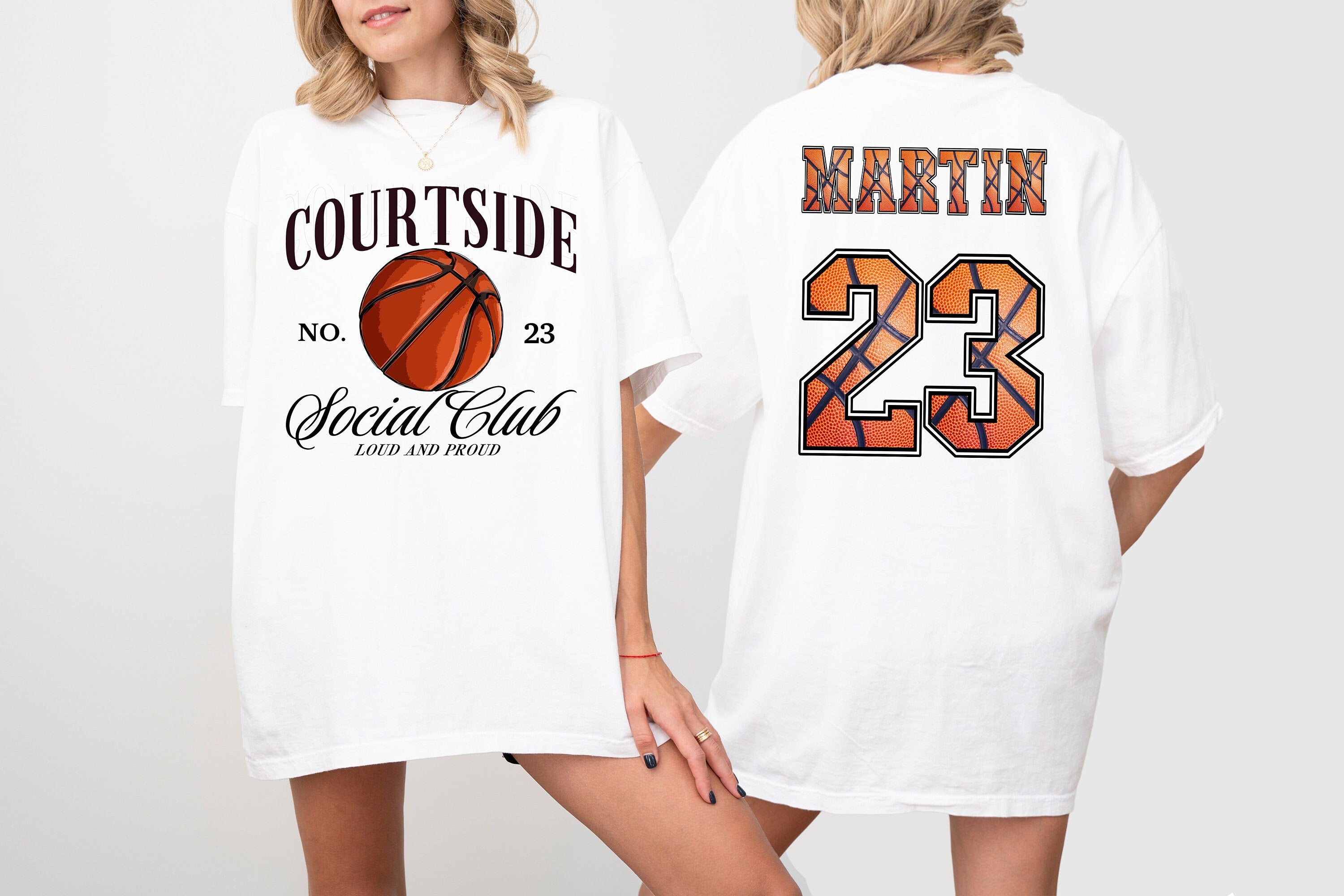 Court Side Social Club Sports Comfort Colors Tee, Two-sided Basketball Tshirt Custom Number Name Basketball Mom Tee Personalized Bball T