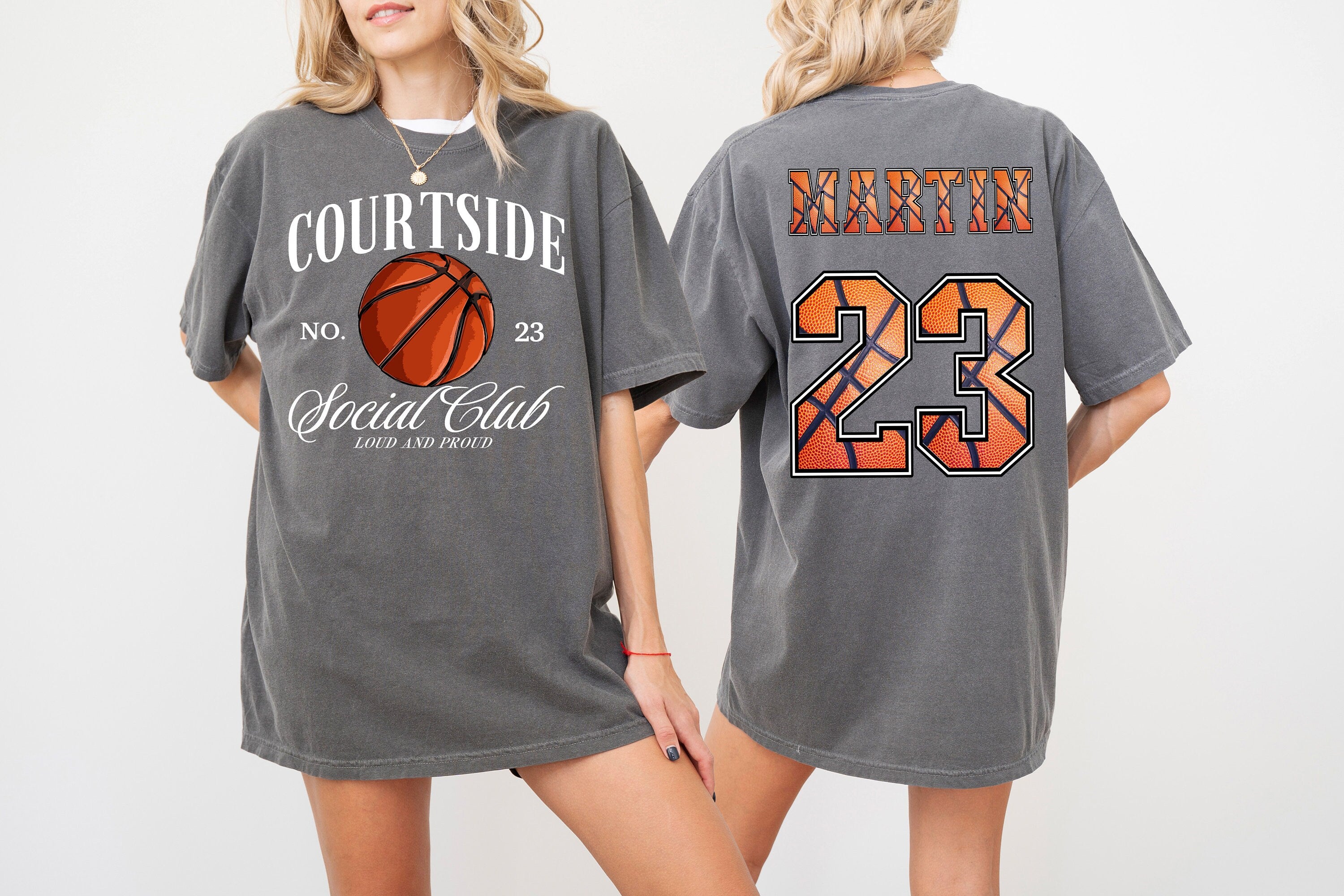 Custom Court Side Social Club Basketball Comfort Colors T Two-sided Basketball shirt Custom Number Name Sports Mom Tee Personalized Bball T