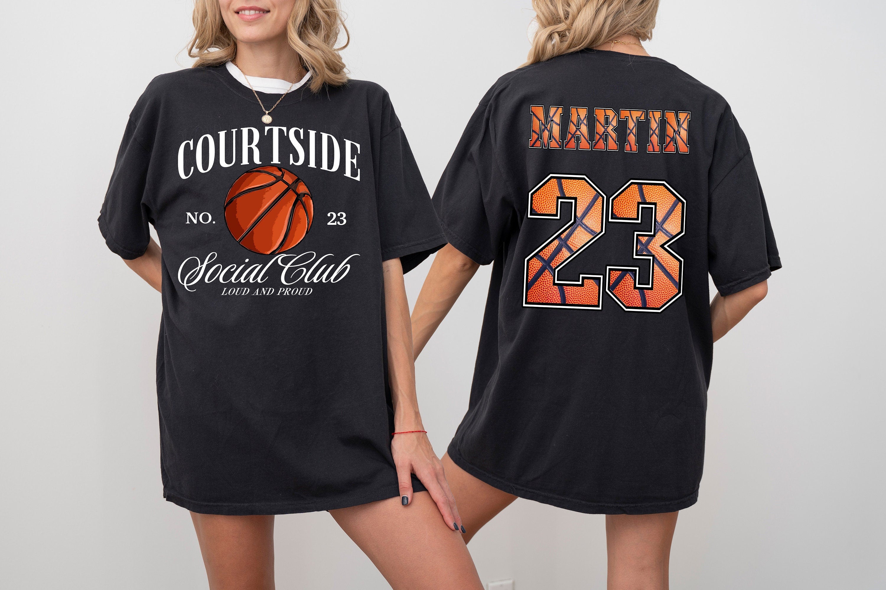 Custom Court Side Social Club Basketball Comfort Colors T Two-sided Basketball shirt Custom Number Name Sports Mom Tee Personalized Bball T