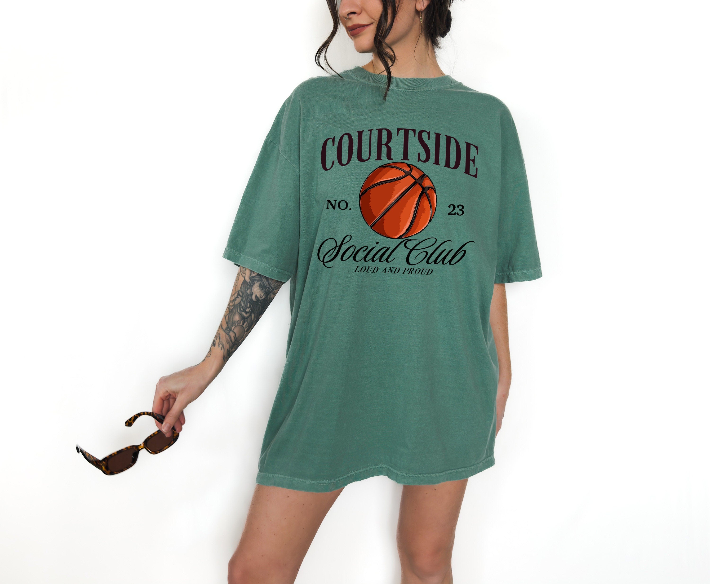 Custom Court Side Social Club Sports Comfort Colors T Two-sided Basketball Tshirt Custom Number Name Bball Mom Tee Personalized Bball Shirt