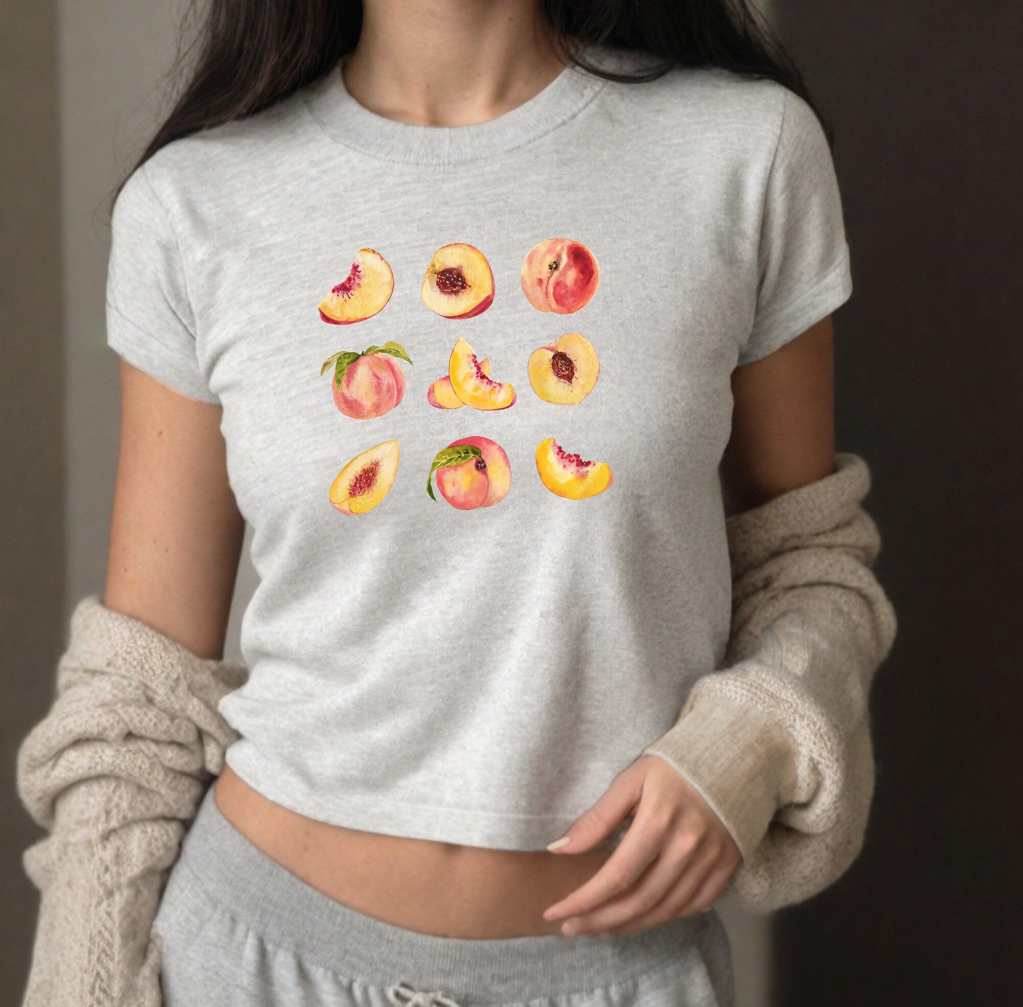 Peaches Baby Tee, Peach design Baby T, Cute Baby Tee, Fruit Graphic T,Pink Tee, y2k baby tee, 90s baby tee, y2k, Crop