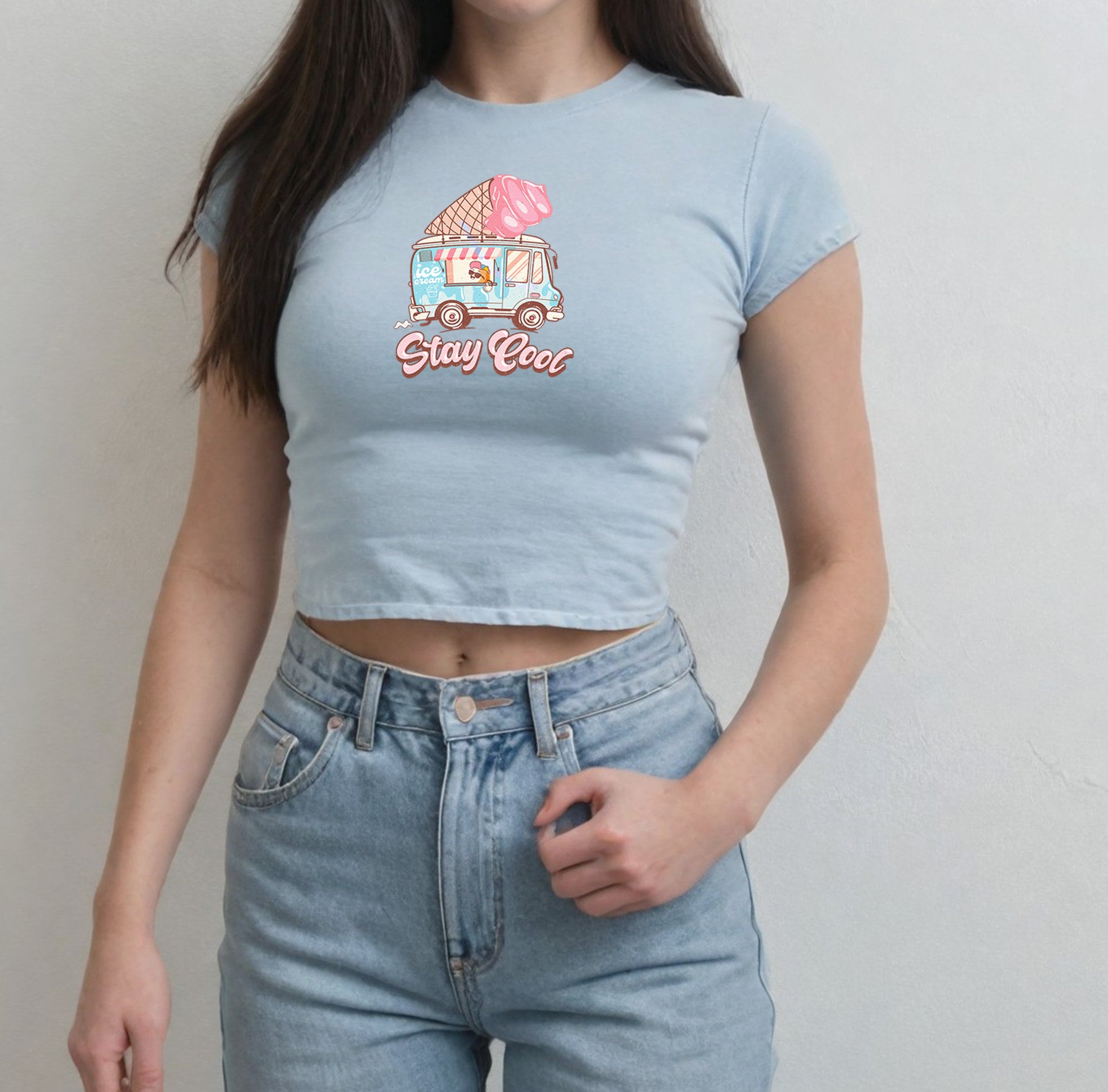 Stay Cool Ice Cream Truck Baby Tee , Summer Vibes T Shirt, Girly, Cute Baby Tee, Baby T for Girls, y2k baby tee, 90s baby tee, y2k, Crop