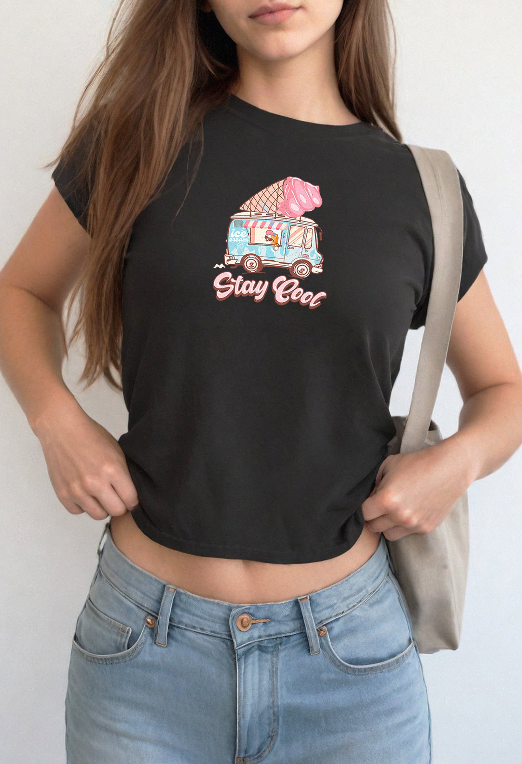 Stay Cool Ice Cream Truck Baby Tee , Summer Vibes T Shirt, Girly, Cute Baby Tee, Baby T for Girls, y2k baby tee, 90s baby tee, y2k, Crop