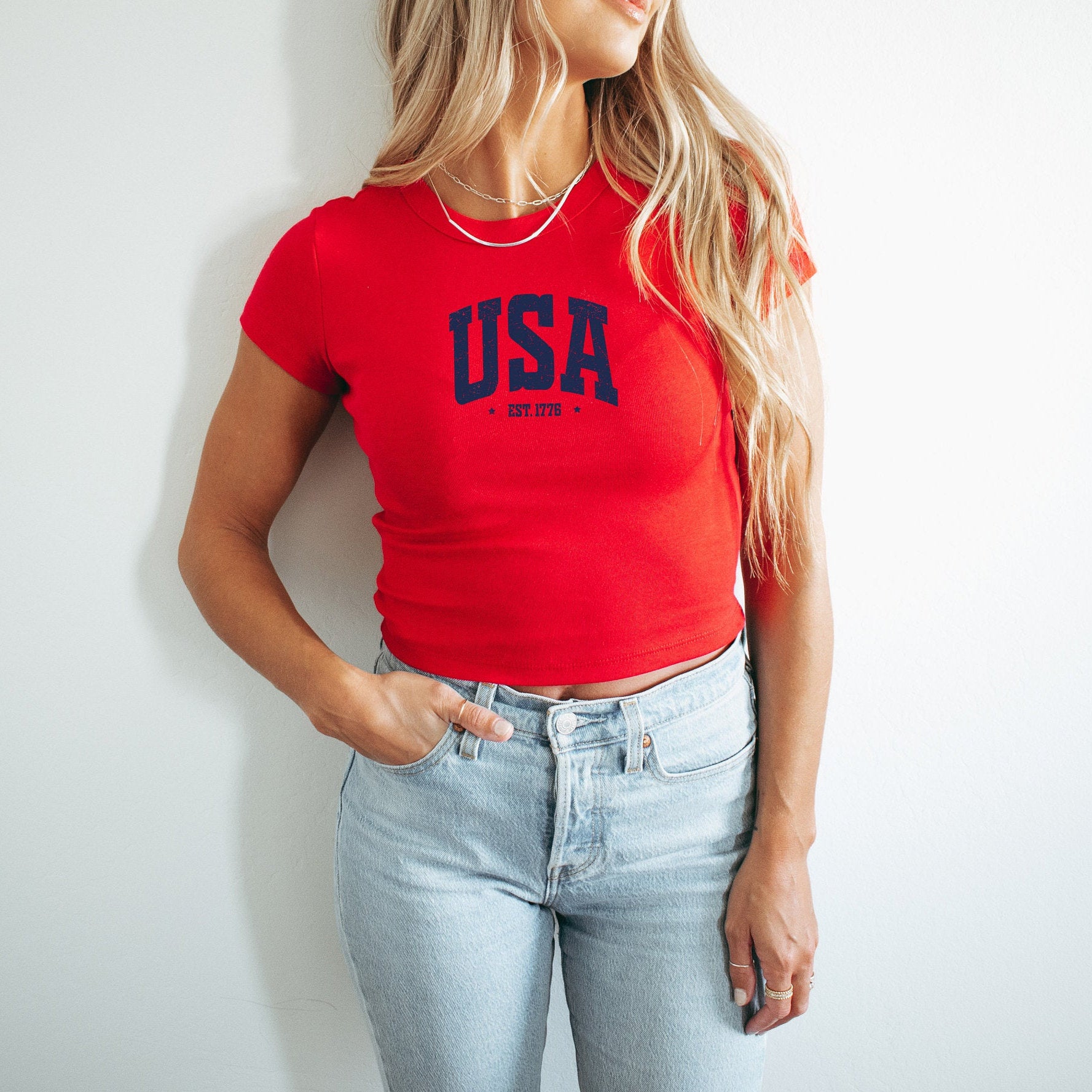 USA 4th of July Baby Tee, Forth of July Design, Cute July 4th Baby Tee, Gildan 5000B T Shirt, Independence Day Cropped Shirt