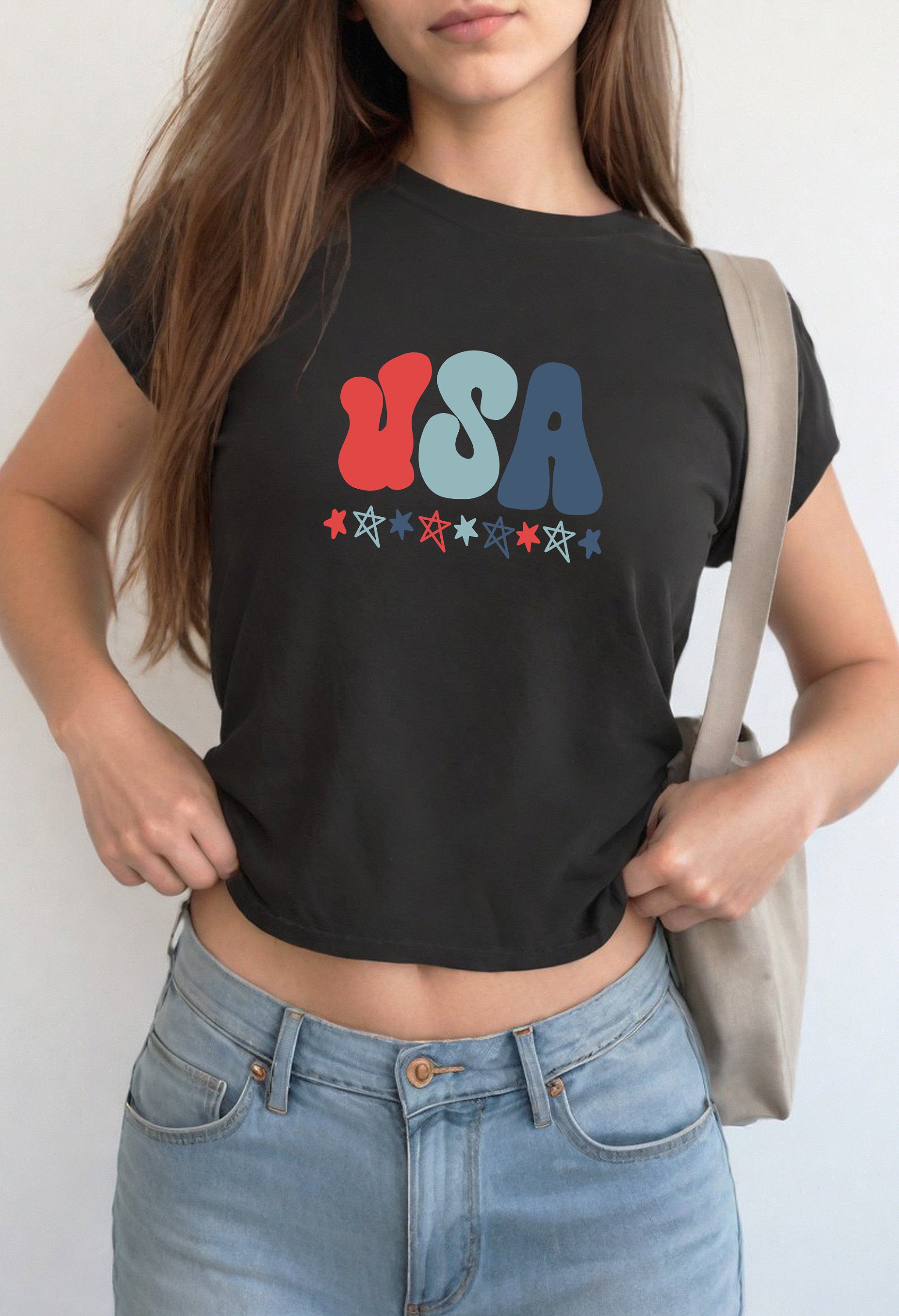 USA Stars America 4th of July Baby Tee, Forth of July Design, Cute July 4th Baby Tee, Gildan 5000B T Shirt, Independence Day Cropped Shirt