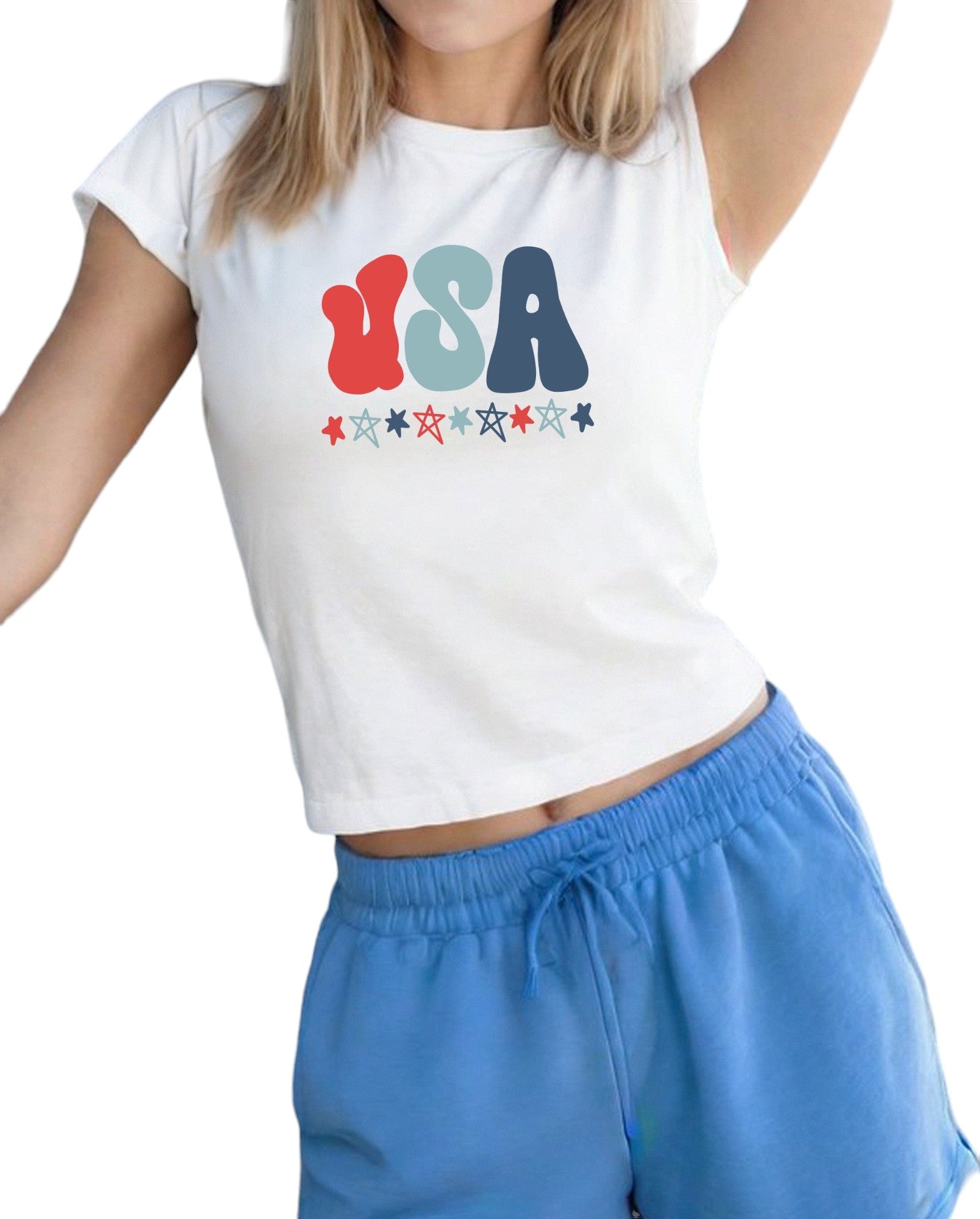 USA Stars America 4th of July Baby Tee, Forth of July Design, Cute July 4th Baby Tee, Gildan 5000B T Shirt, Independence Day Cropped Shirt