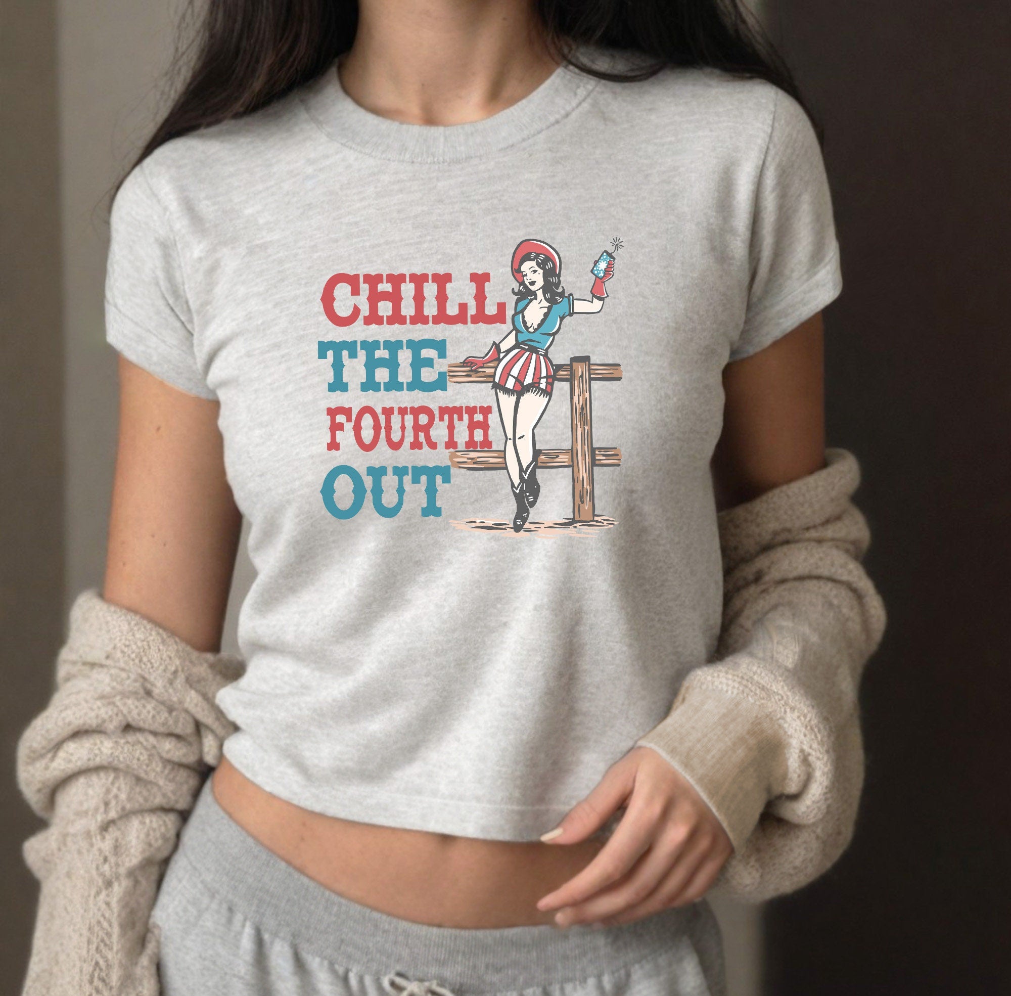 Chill The Fourth Out 4th of July Baby Tee Forth of July Design Western July 4th Baby Tee Gildan 5000B T Shirt Independence Day Cropped Shirt