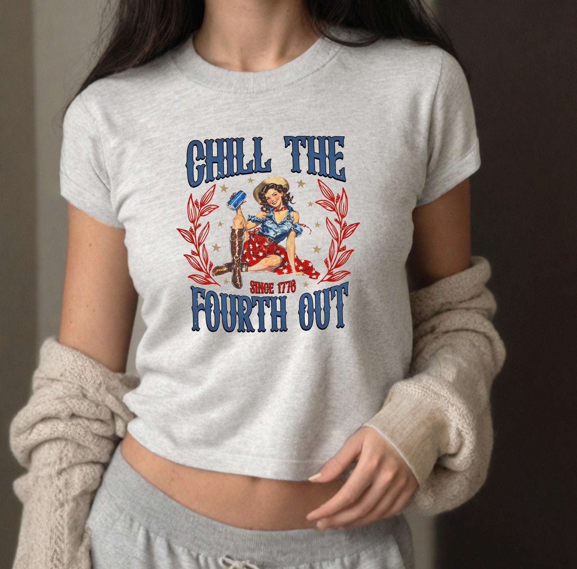 Chill the Fourth Out 4th of July Baby Tee Forth of July Design Cute July 4th Baby Tee Gildan 5000B T Shirt Independence Day Cropped Shirt