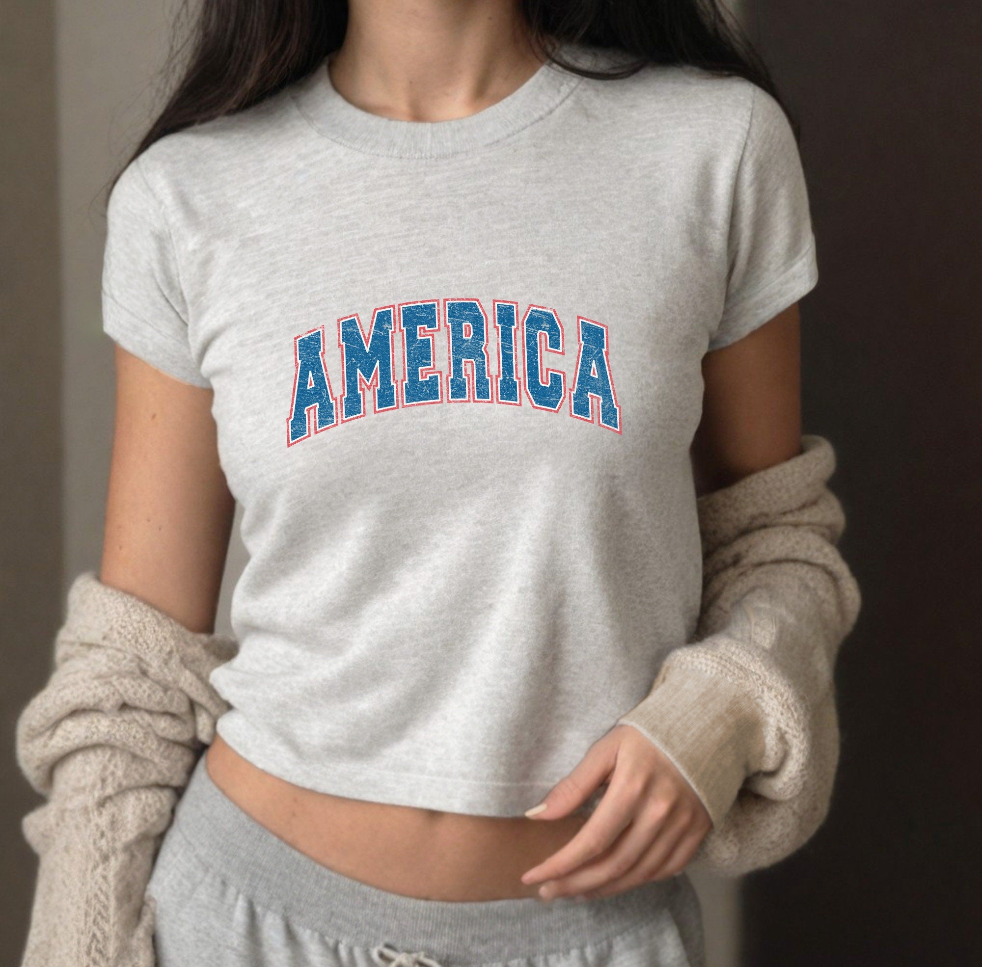 America 4th of July Baby Tee Forth of July Varsity Design Cute July 4th Baby Tee Gildan 5000B T Shirt, Independence Day Cropped Shirt