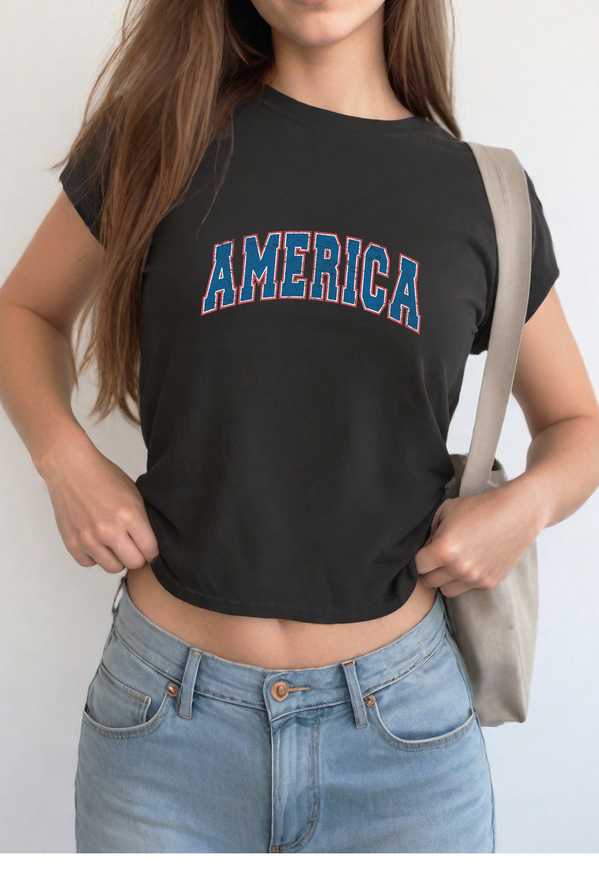 America 4th of July Baby Tee Forth of July Varsity Design Cute July 4th Baby Tee Gildan 5000B T Shirt, Independence Day Cropped Shirt