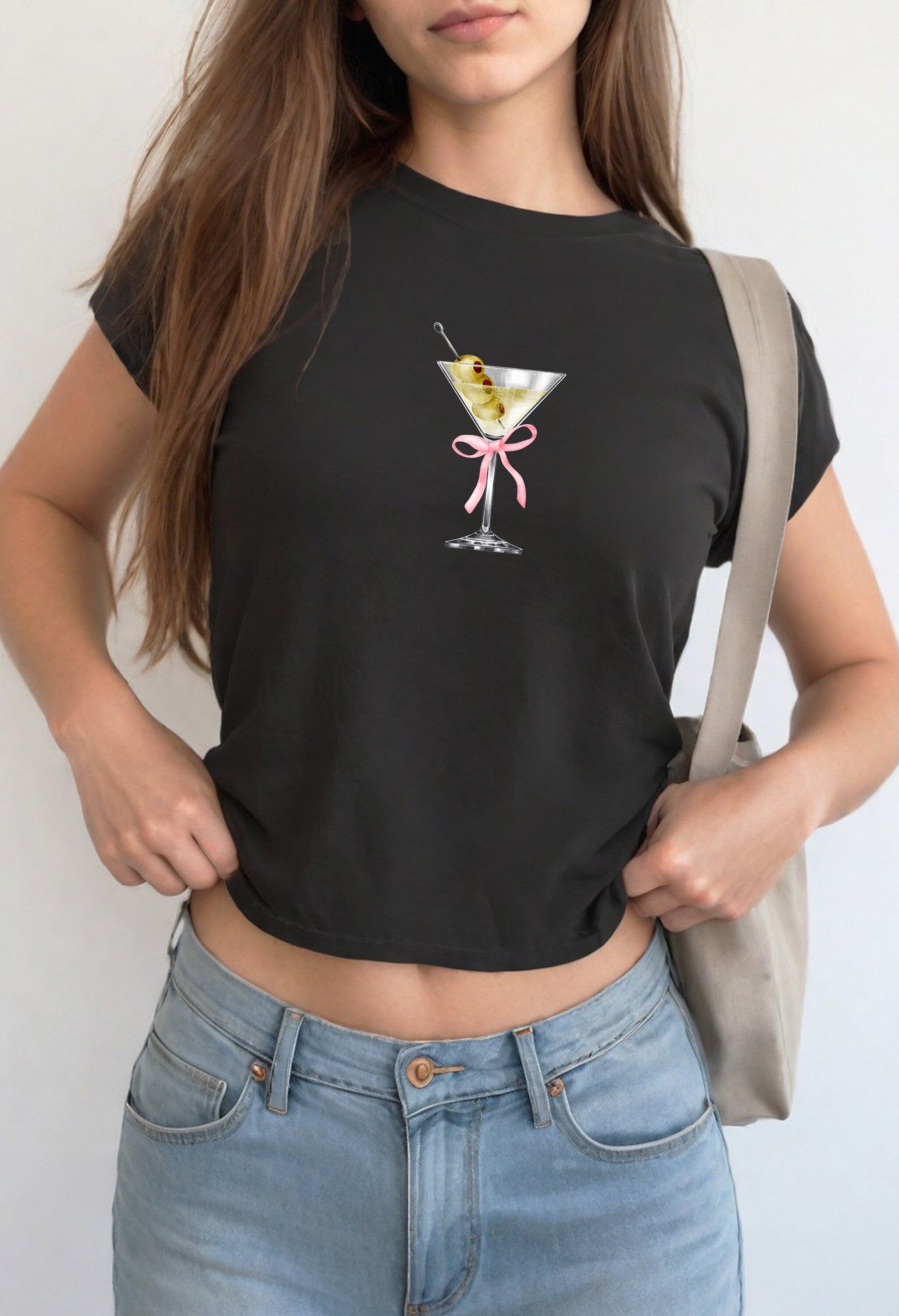 Dirty Martini Pink Bow Baby Tee, Baby Tee, Cute Bow Graphic T, 90s TShirt, Pink Coquette Bow Tee Girly y2k baby tee 90s baby tee y2k Crop