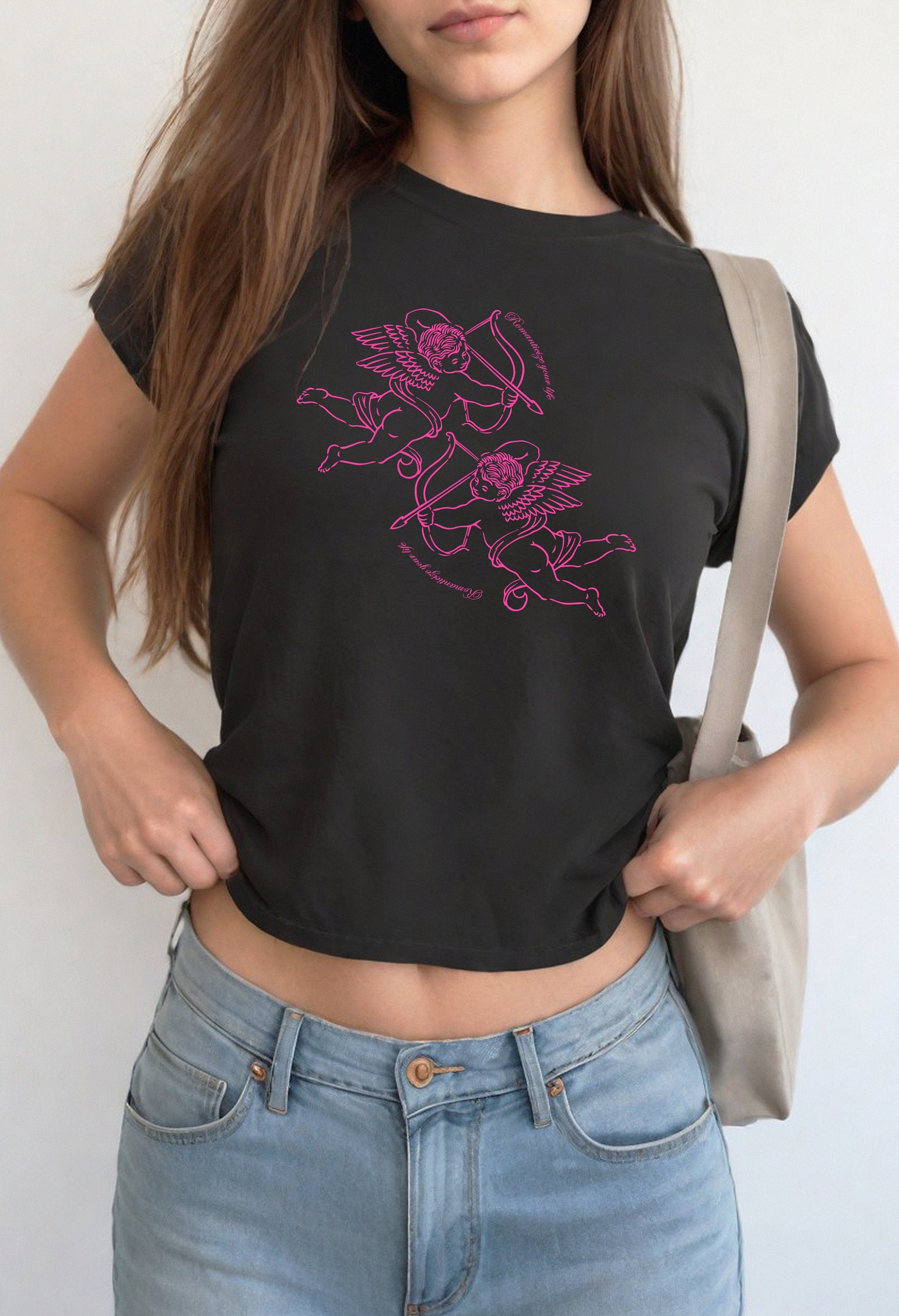 Romanticize Your Life Baby Tee, Baby Tee, Cute Bow Graphic T, 90s TShirt, Pink Coquette Bow Tee Girly y2k baby tee 90s baby tee y2k Crop