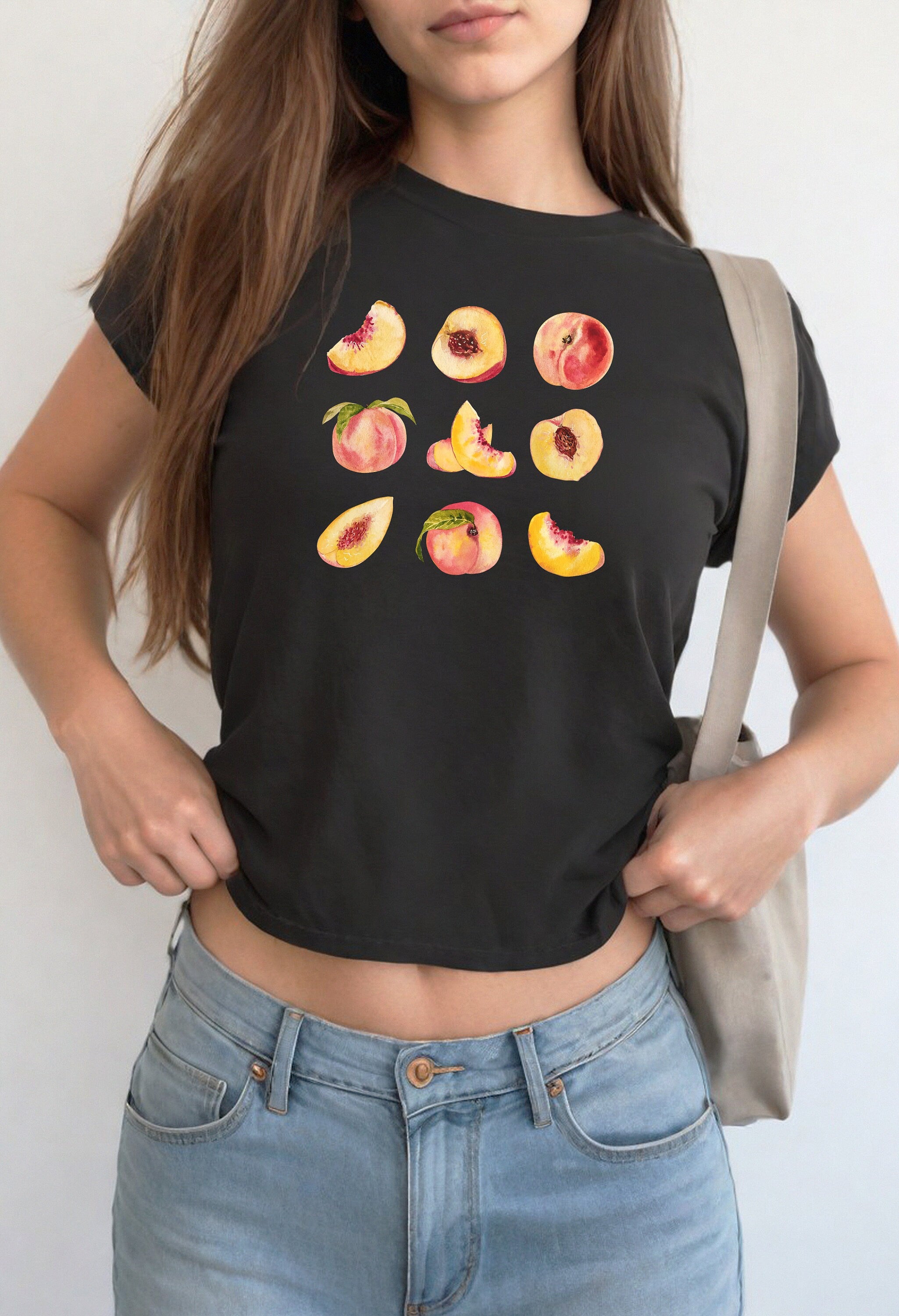 Peaches Baby Tee, Peach design Baby T, Cute Baby Tee, Fruit Graphic T,Pink Tee, y2k baby tee, 90s baby tee, y2k, Crop