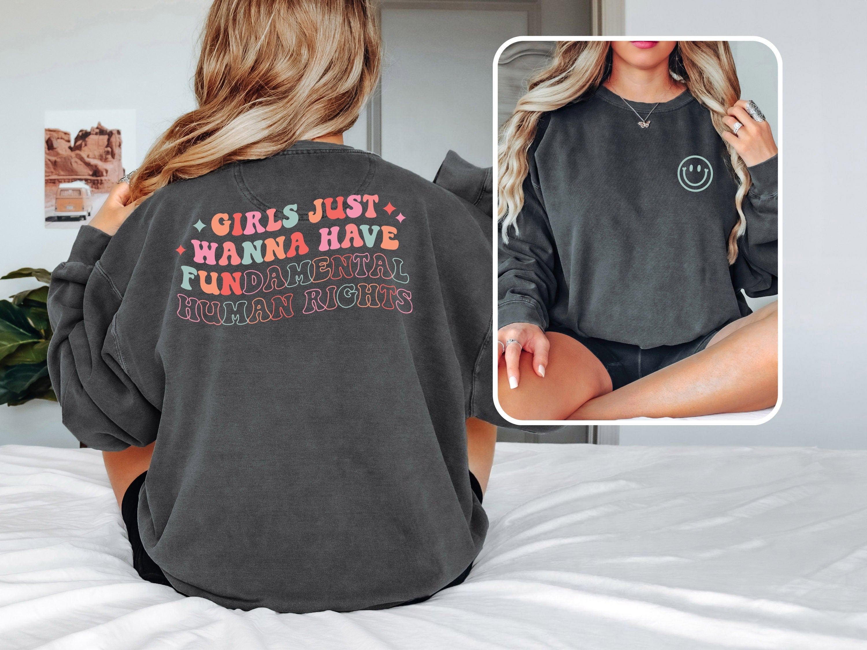 Long Sleeve Retro Comfort Colors shirt,Girls Just Wanna Have Fundamental Human Rights Shirt, Women's Rights Shir