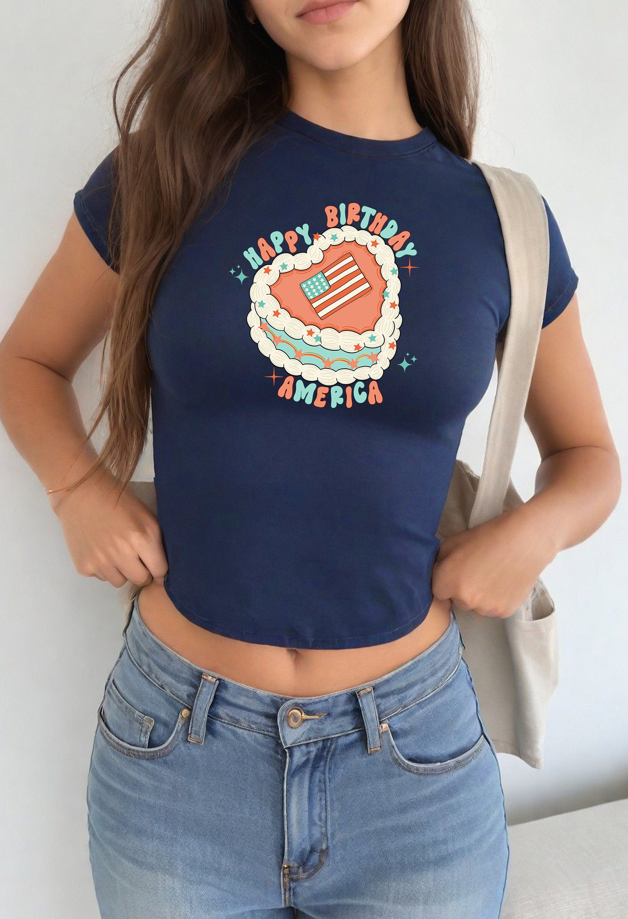 Happy Birthday America 4th of July Baby Tee Forth of July Design Cute July 4th Baby Tee Gildan 5000B T Shirt Independence Day Cropped Shirt