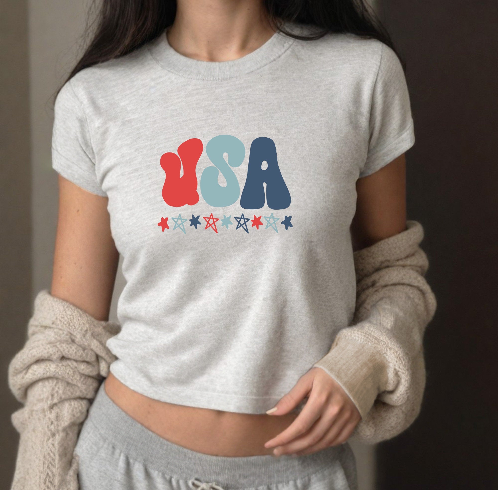 USA Stars America 4th of July Baby Tee, Forth of July Design, Cute July 4th Baby Tee, Gildan 5000B T Shirt, Independence Day Cropped Shirt