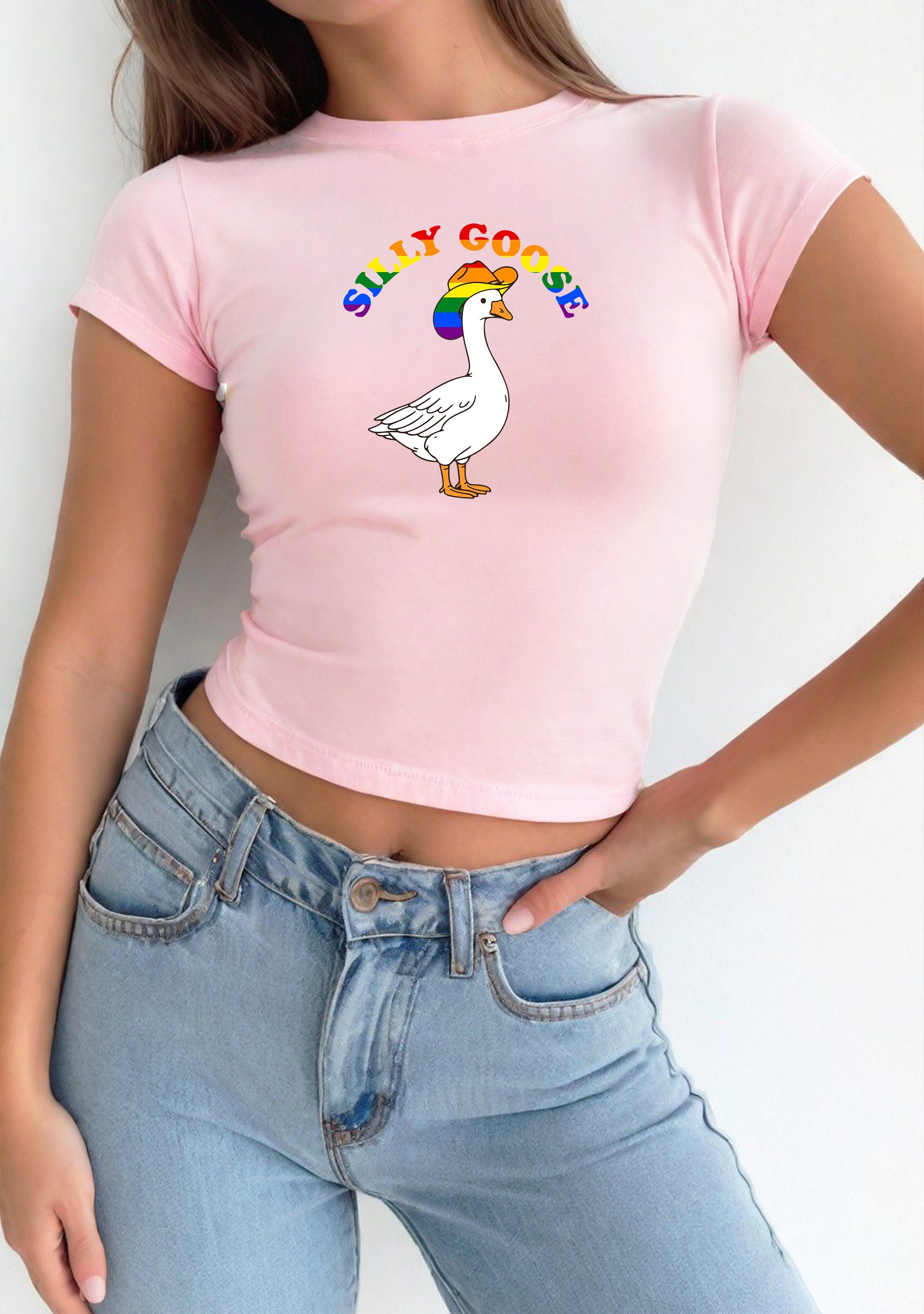 Baby Tee Pride Month, Baby Tee, Gay Pride, Lesbian Pride Baby Tee, Cute Baby, LGBTQ+ Pride Tee, y2k baby tee, 90s Crop, Silly Goose Shirt