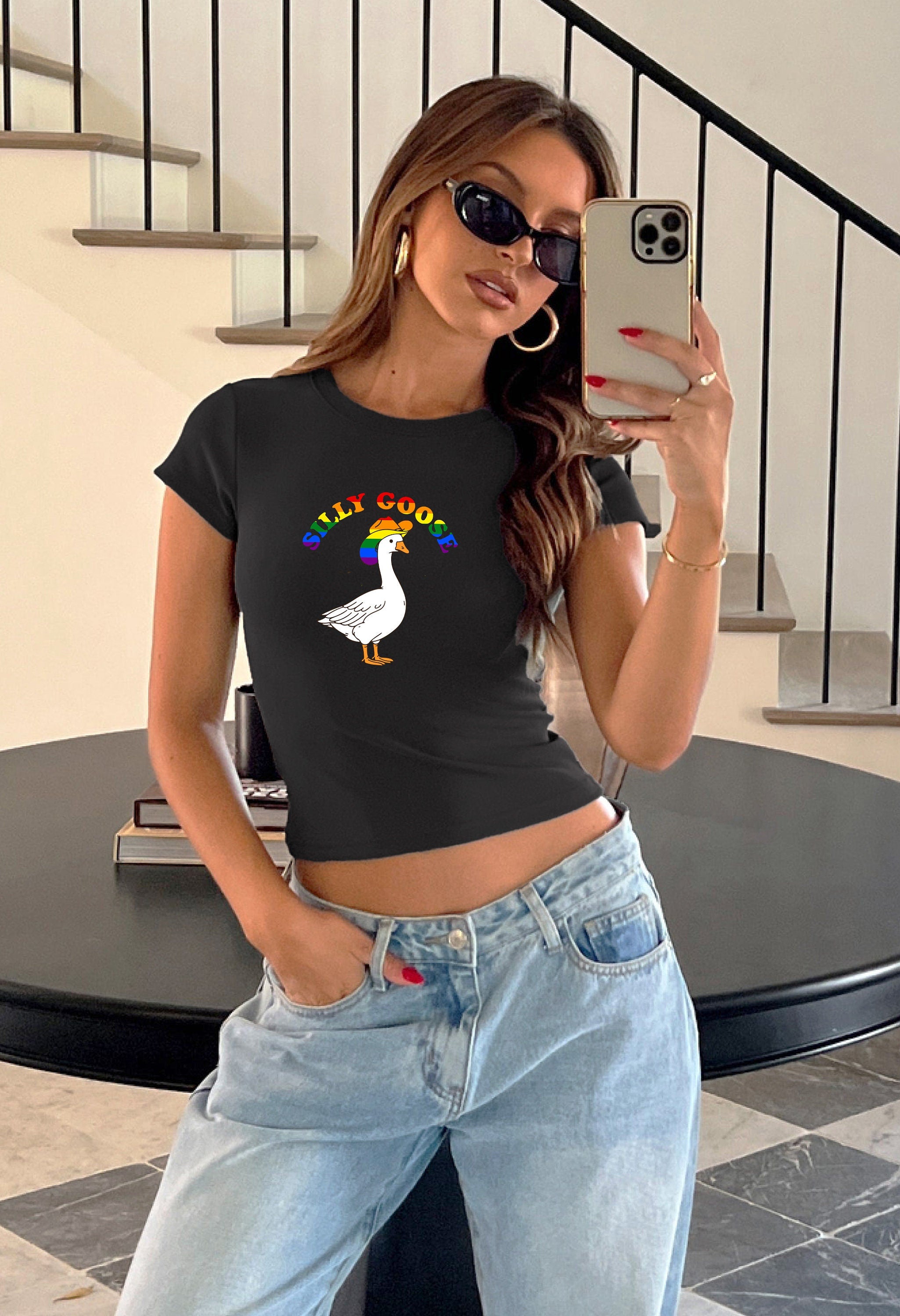 Baby Tee Pride Month, Baby Tee, Gay Pride, Lesbian Pride Baby Tee, Cute Baby, LGBTQ+ Pride Tee, y2k baby tee, 90s Crop, Silly Goose Shirt