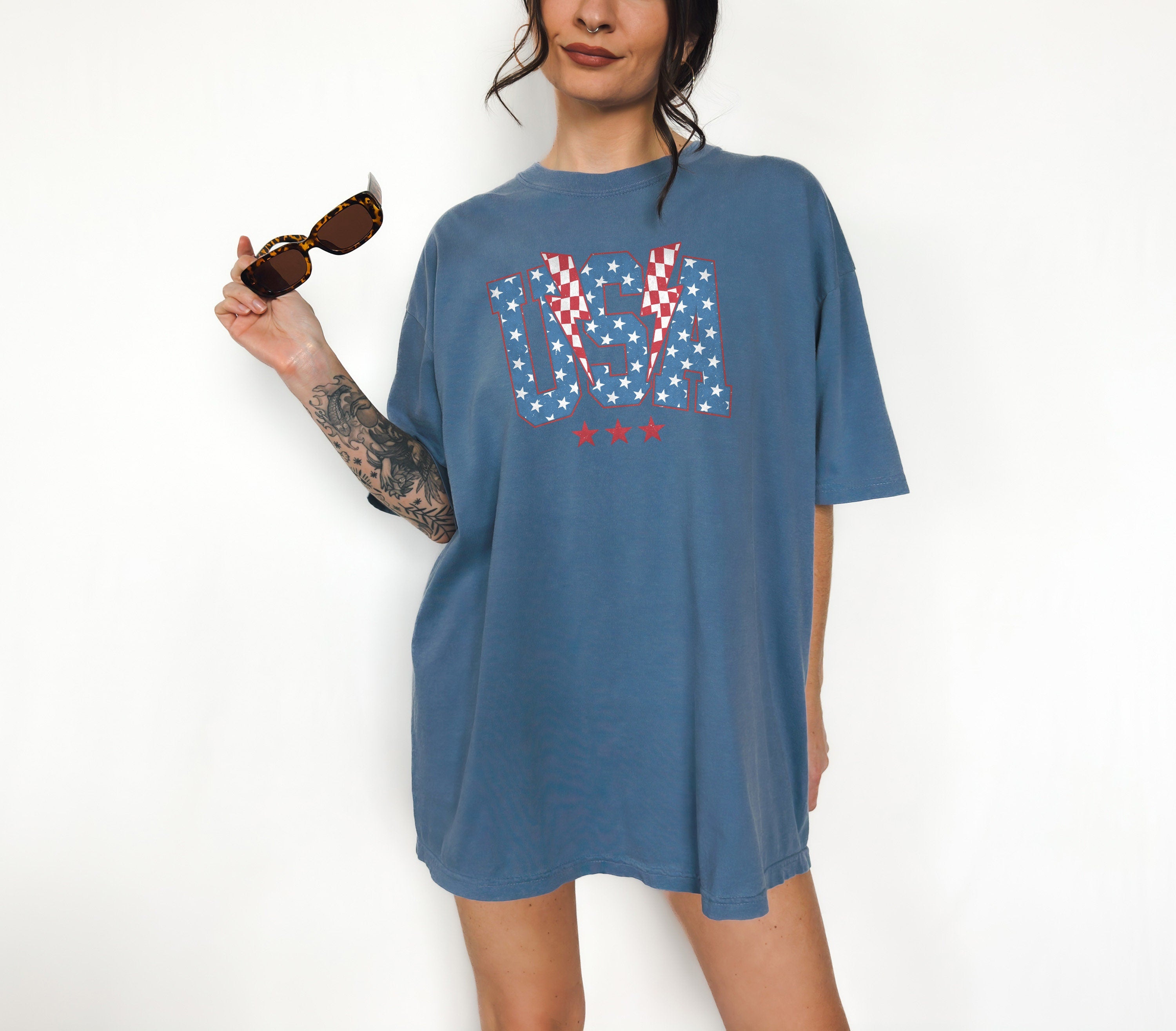 Retro USA Checkered Comfort Colors shirt, All American Babe, July fourth shirt, 4th of July shirt, America Patriotic Shirt, Independence