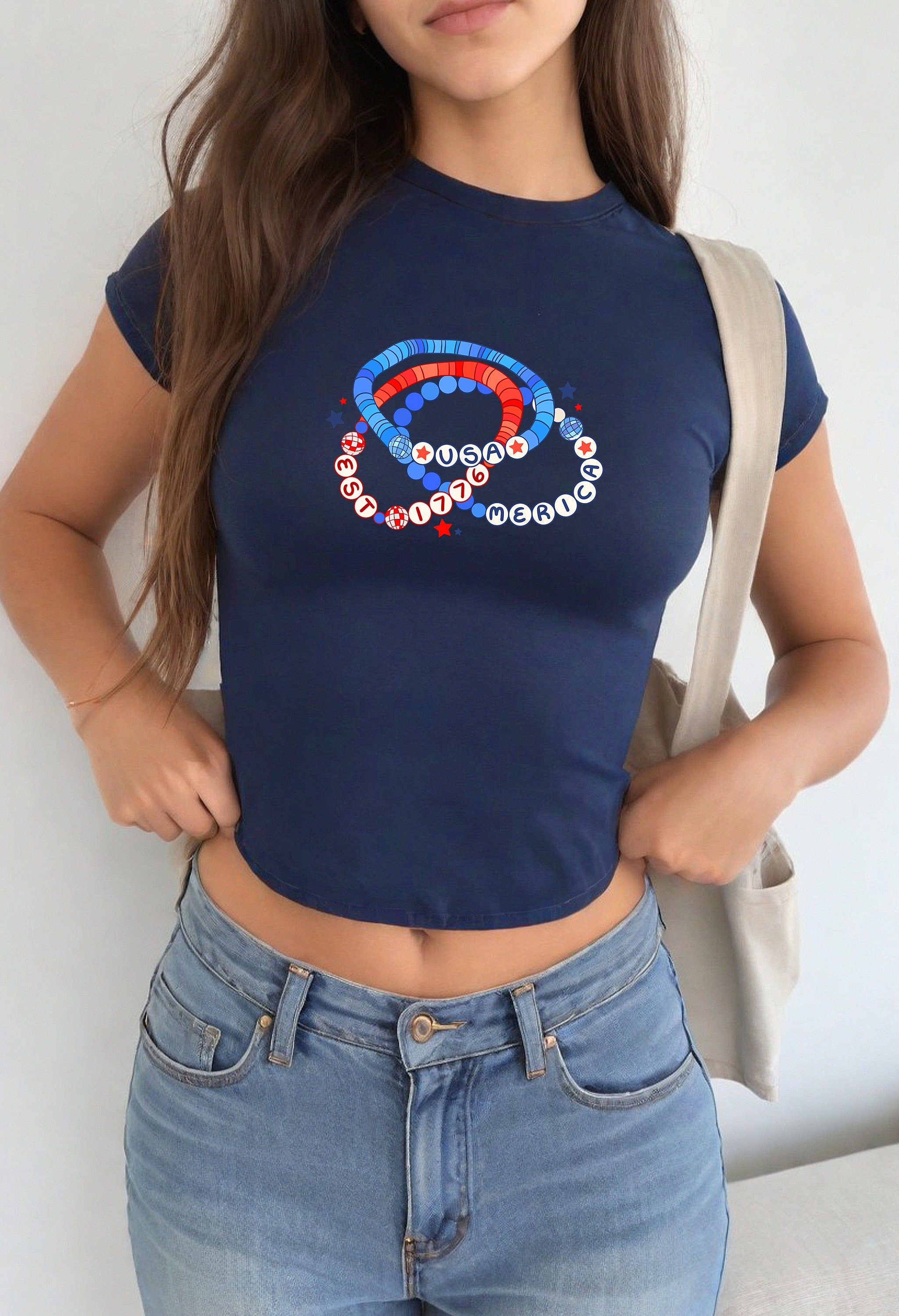 USA America Friendship Bracelet 4th of July Baby Tee Fourth of July July 4th Baby Tee Gildan 5000B T Shirt Independence Day Cropped Shirt