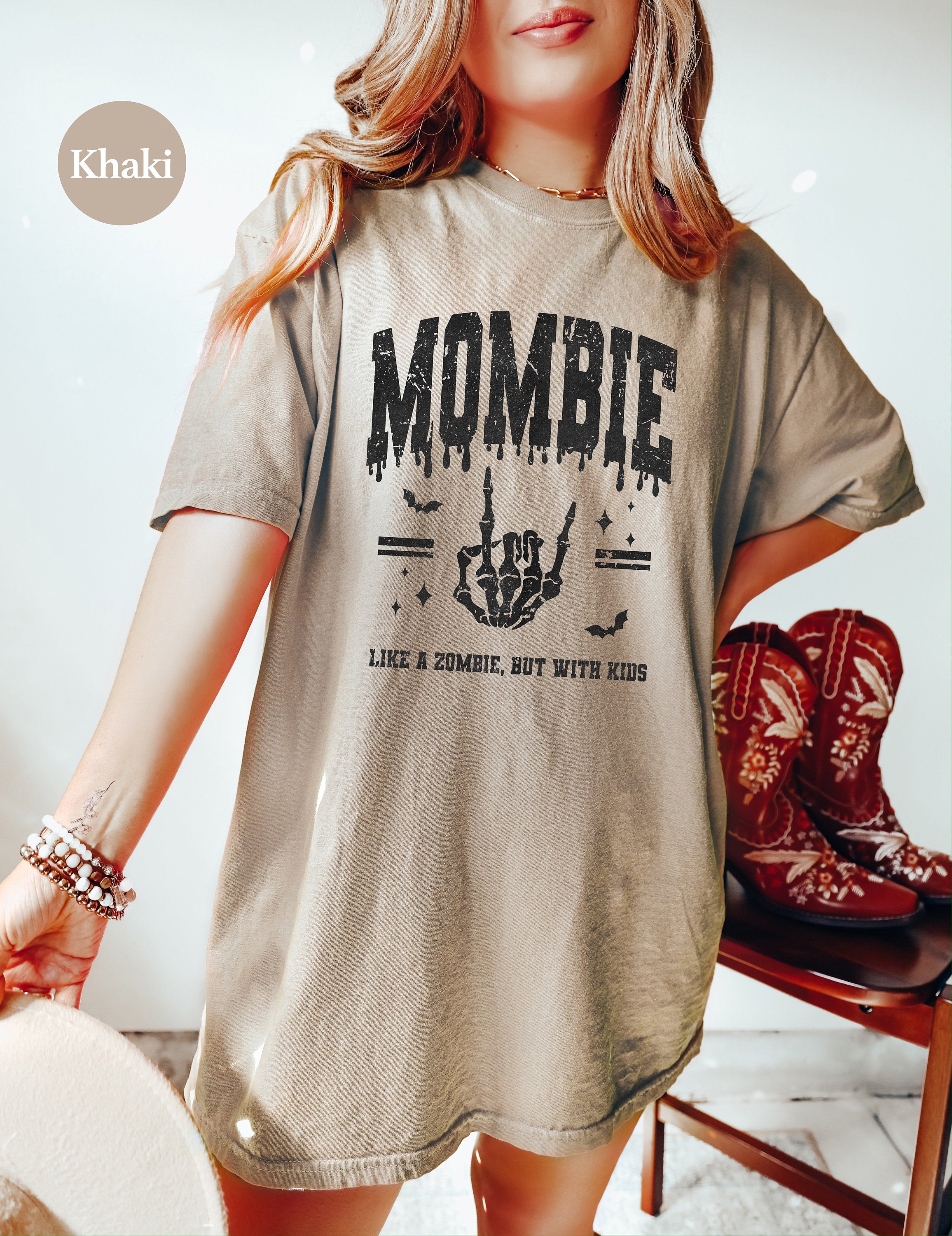 Mombie Funny Halloween Comfort Colors Tee, Retro Trick or Treat Mom Shirt Retro Skeleton Tee Fall Shirt Autumn T Shirt T shirt for Moms