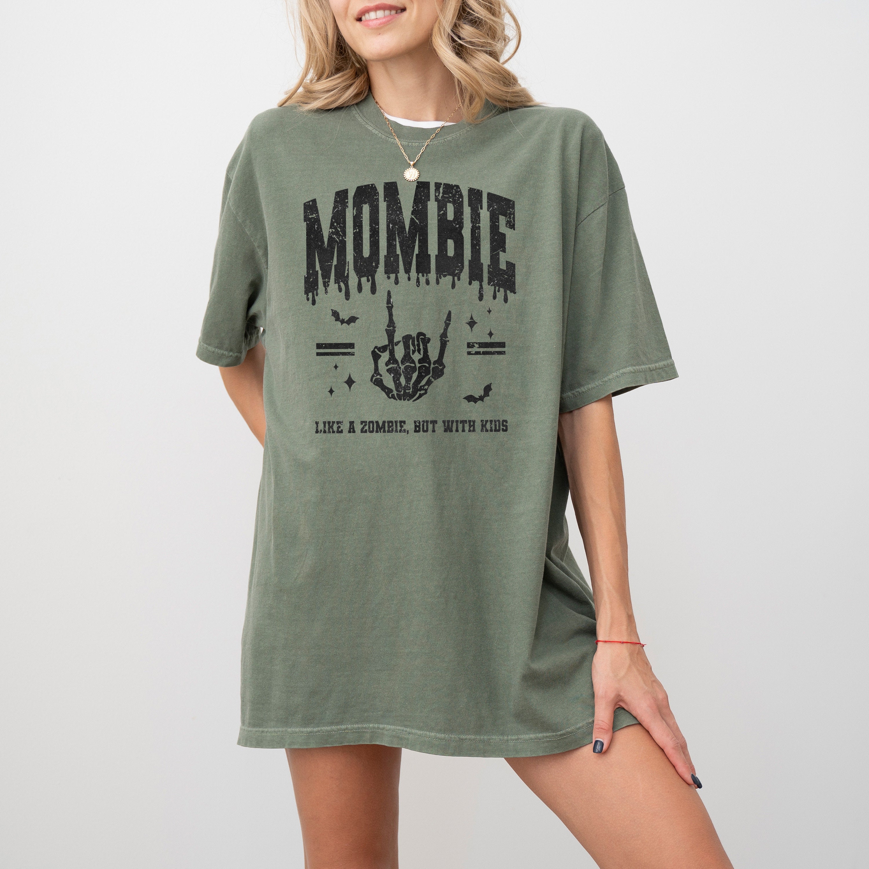 Mombie Funny Halloween Comfort Colors Tee, Retro Trick or Treat Mom Shirt Retro Skeleton Tee Fall Shirt Autumn T Shirt T shirt for Moms