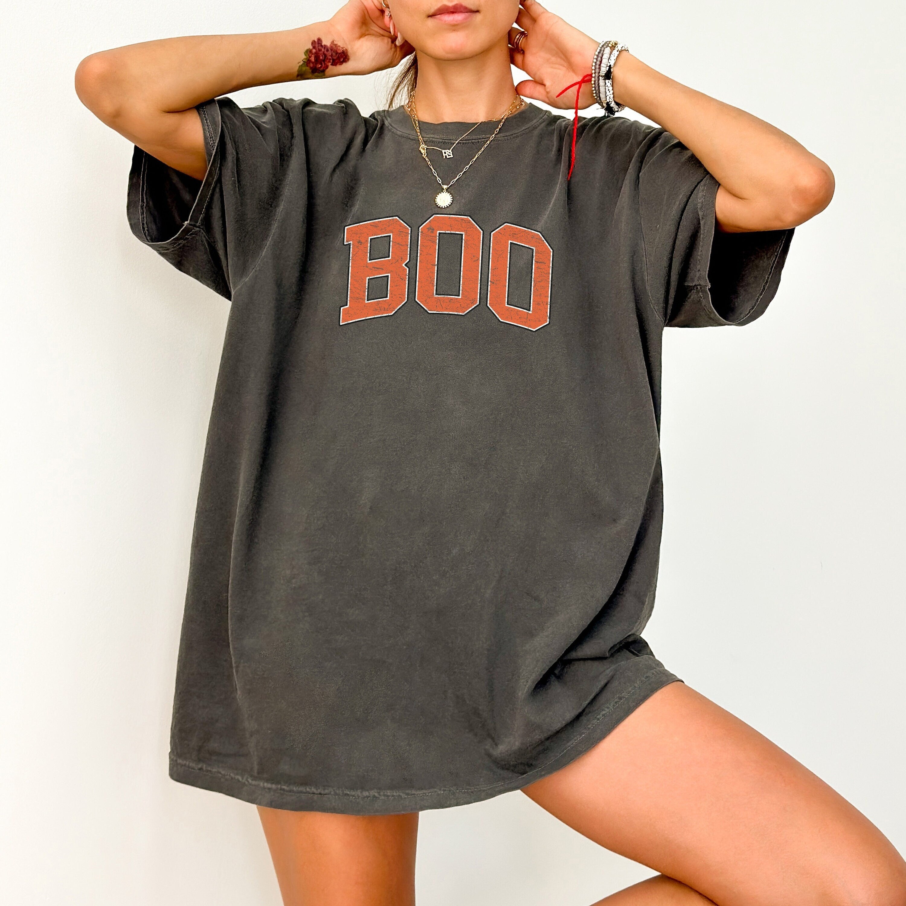 Boo Halloween Varsity Letters Comfort Colors Tee Spooky Retro Trick or Treat Shirt Retro Skeleton Tee Fall Shirt Autumn T Shirt