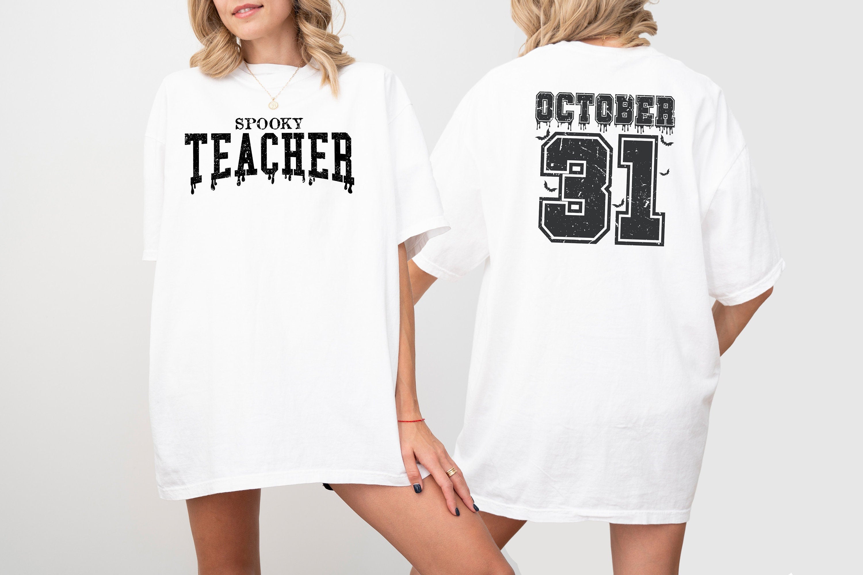 Spooky Teacher Front and Back Comfort Colors shirt, October 31st Design Retro Grunge Varisty T Vintage Tee Retro Fall Shirt Autumn Shirt