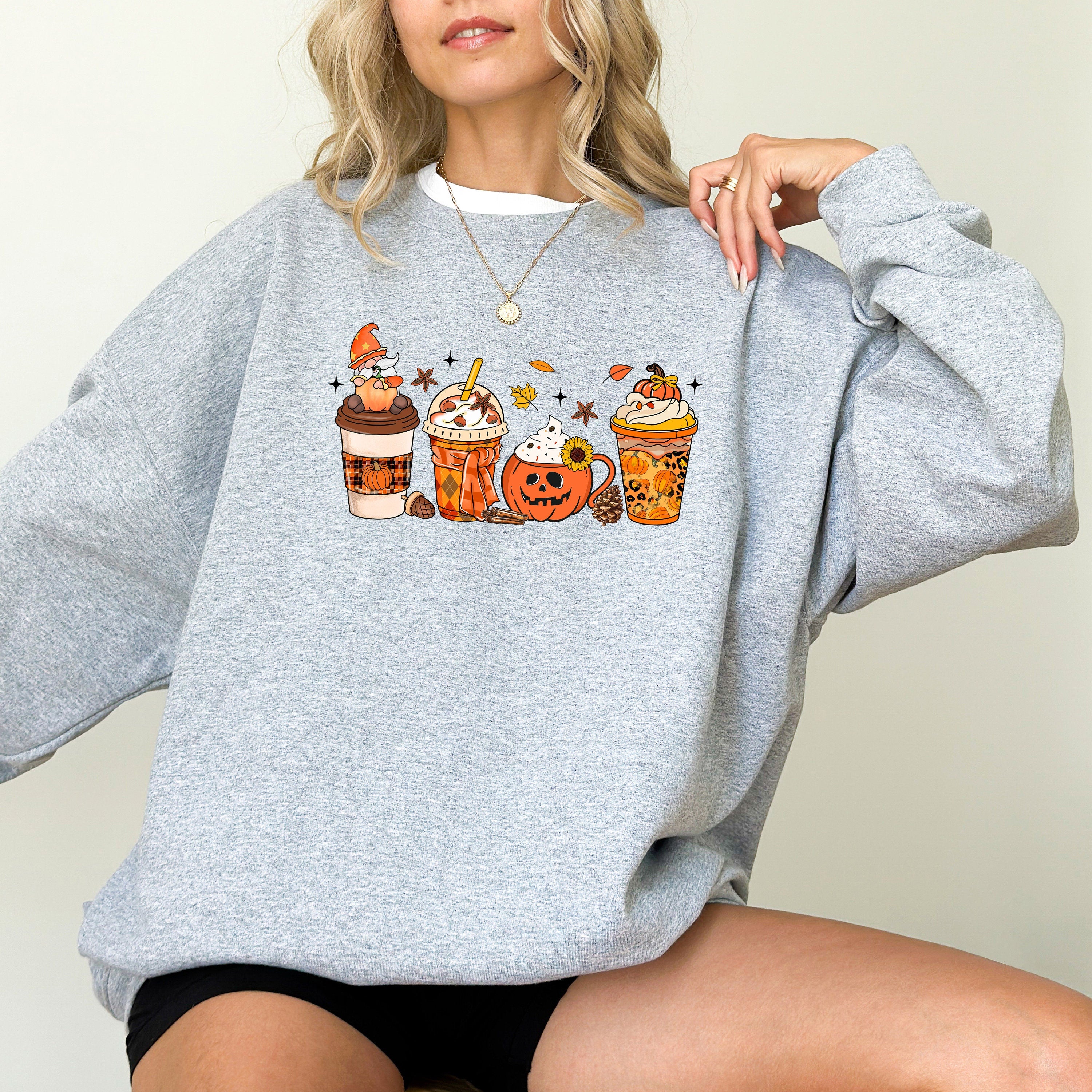 Halloween Coffee Sweatshirt, Fall Design, Cute Vintage Halloween Crew Neck, Halloween Pumpkin Sweater, Autumn Sweater, Coffee Lover,