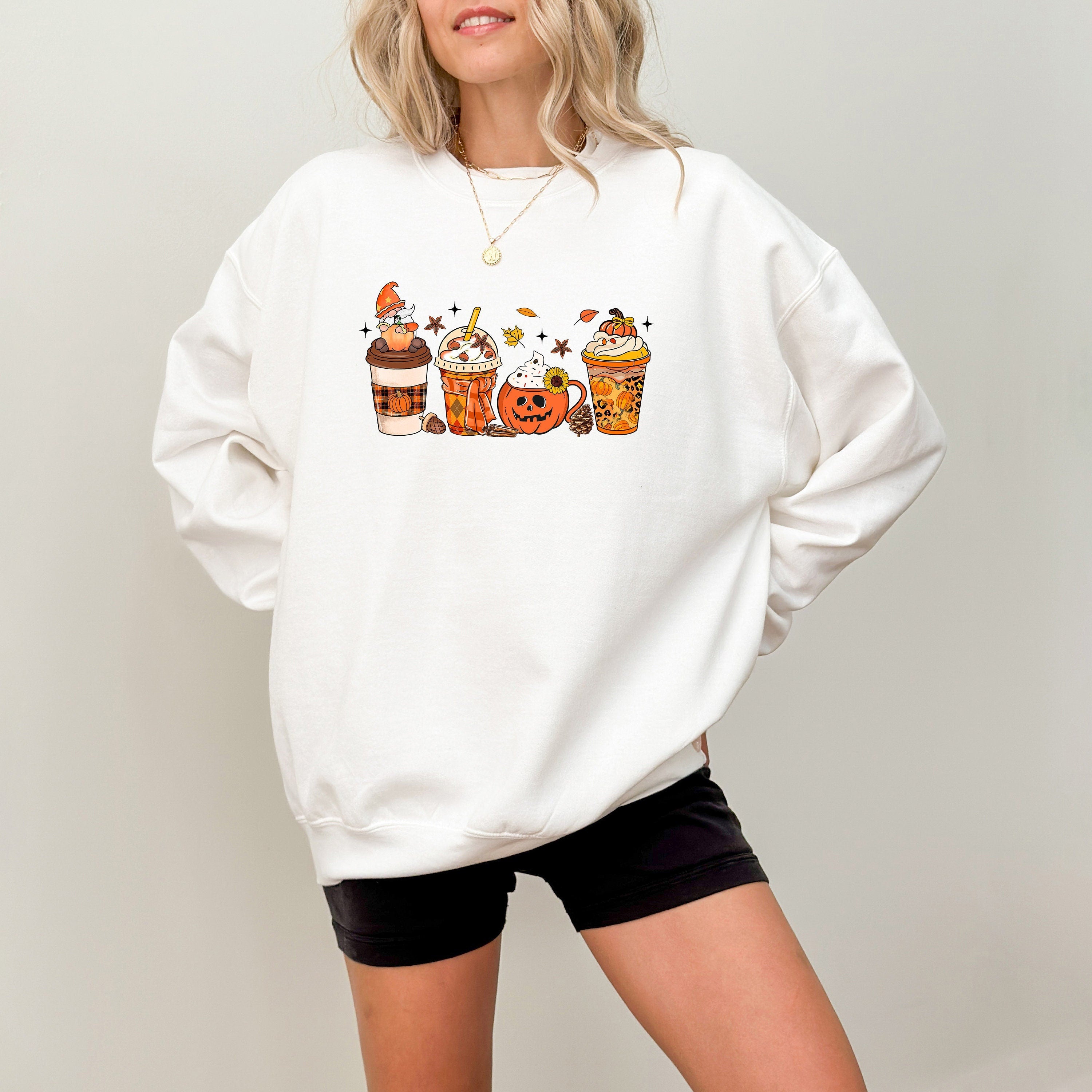 Halloween Coffee Sweatshirt, Fall Design, Cute Vintage Halloween Crew Neck, Halloween Pumpkin Sweater, Autumn Sweater, Coffee Lover,