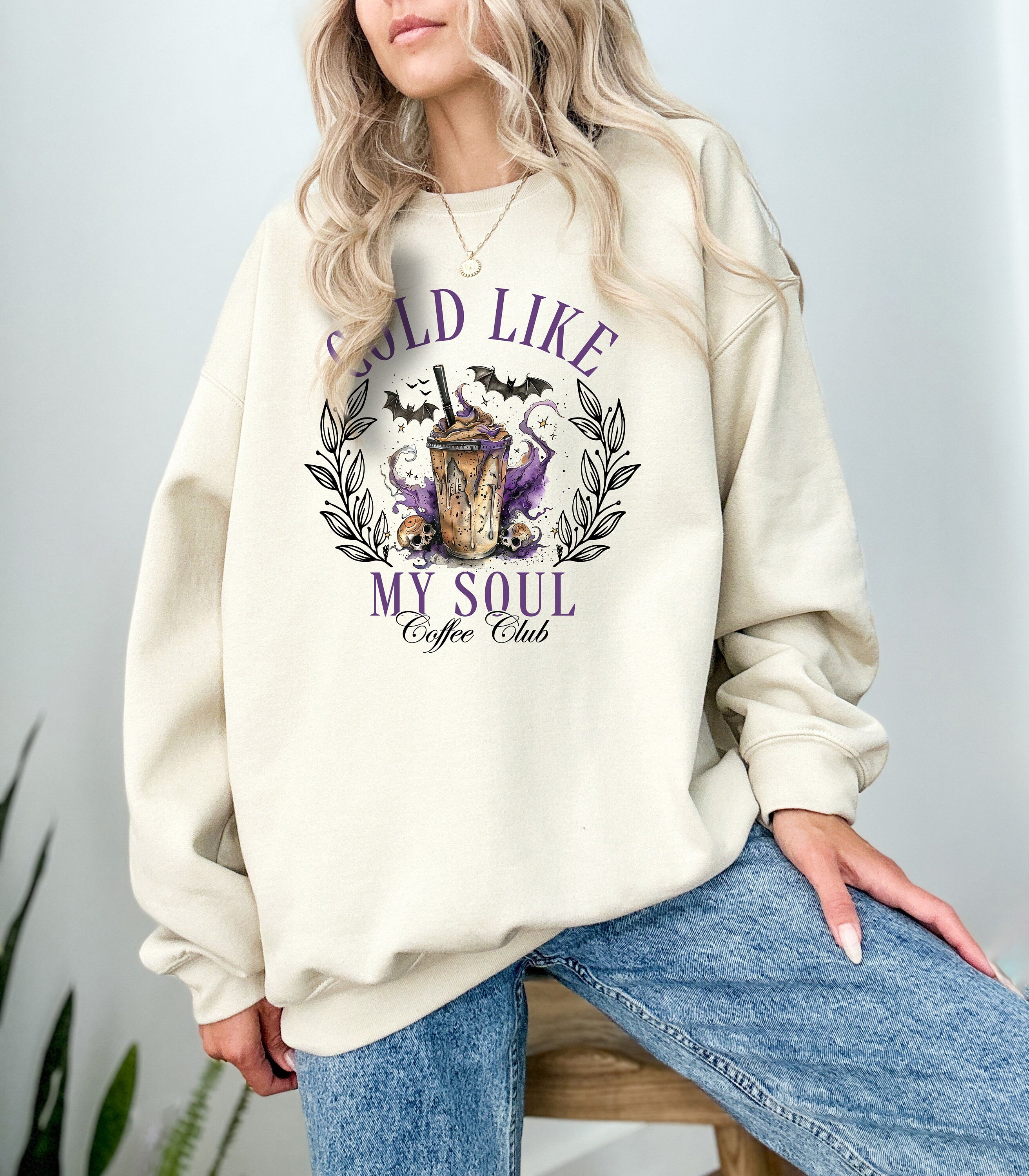 Cold Like My Soul Coffee Club Halloween Sweatshirt, Fall Design, Cute Vintage Halloween Crew Neck, Funny Halloween Sweater, Autumn Shirt,