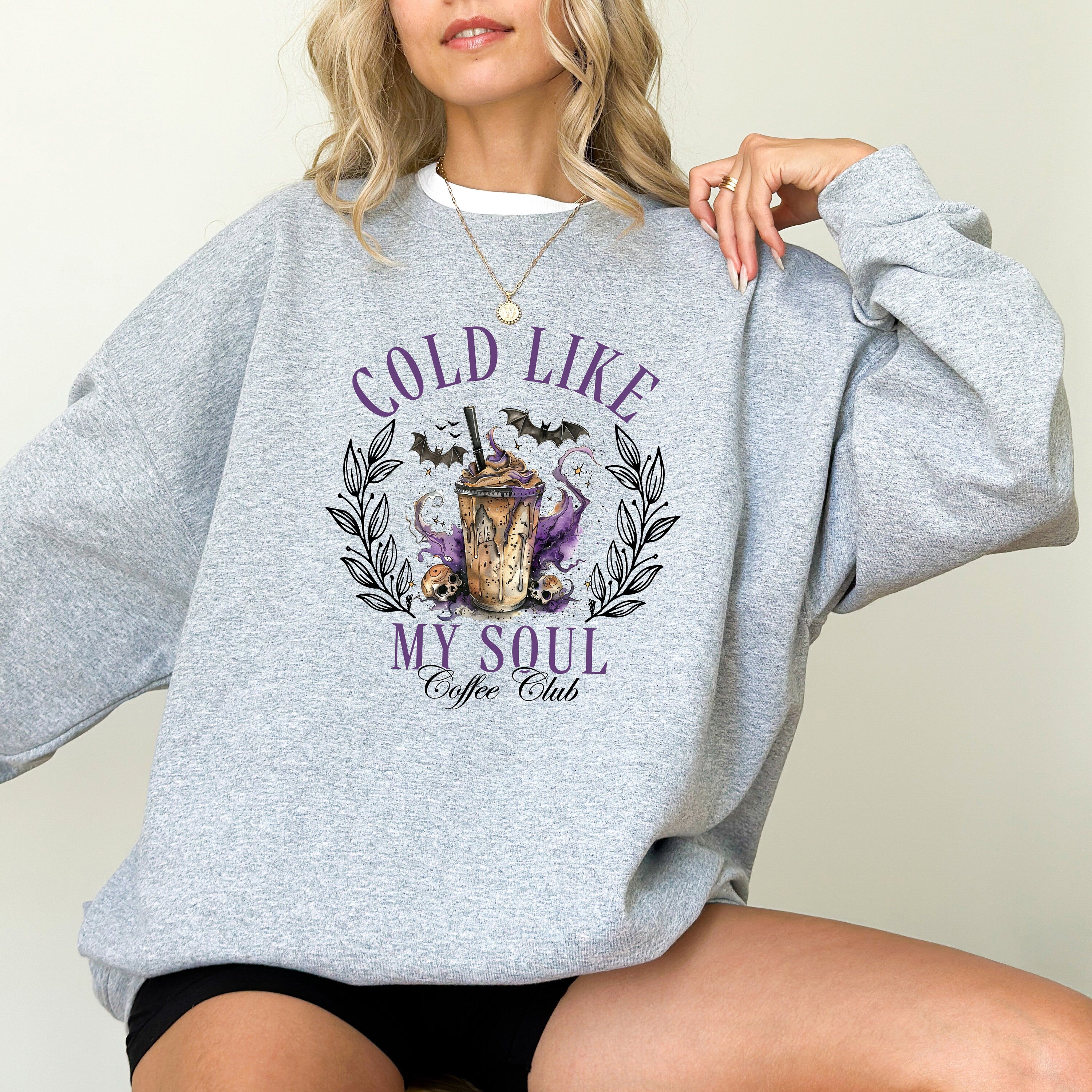 Cold Like My Soul Coffee Club Halloween Sweatshirt, Fall Design, Cute Vintage Halloween Crew Neck, Funny Halloween Sweater, Autumn Shirt,