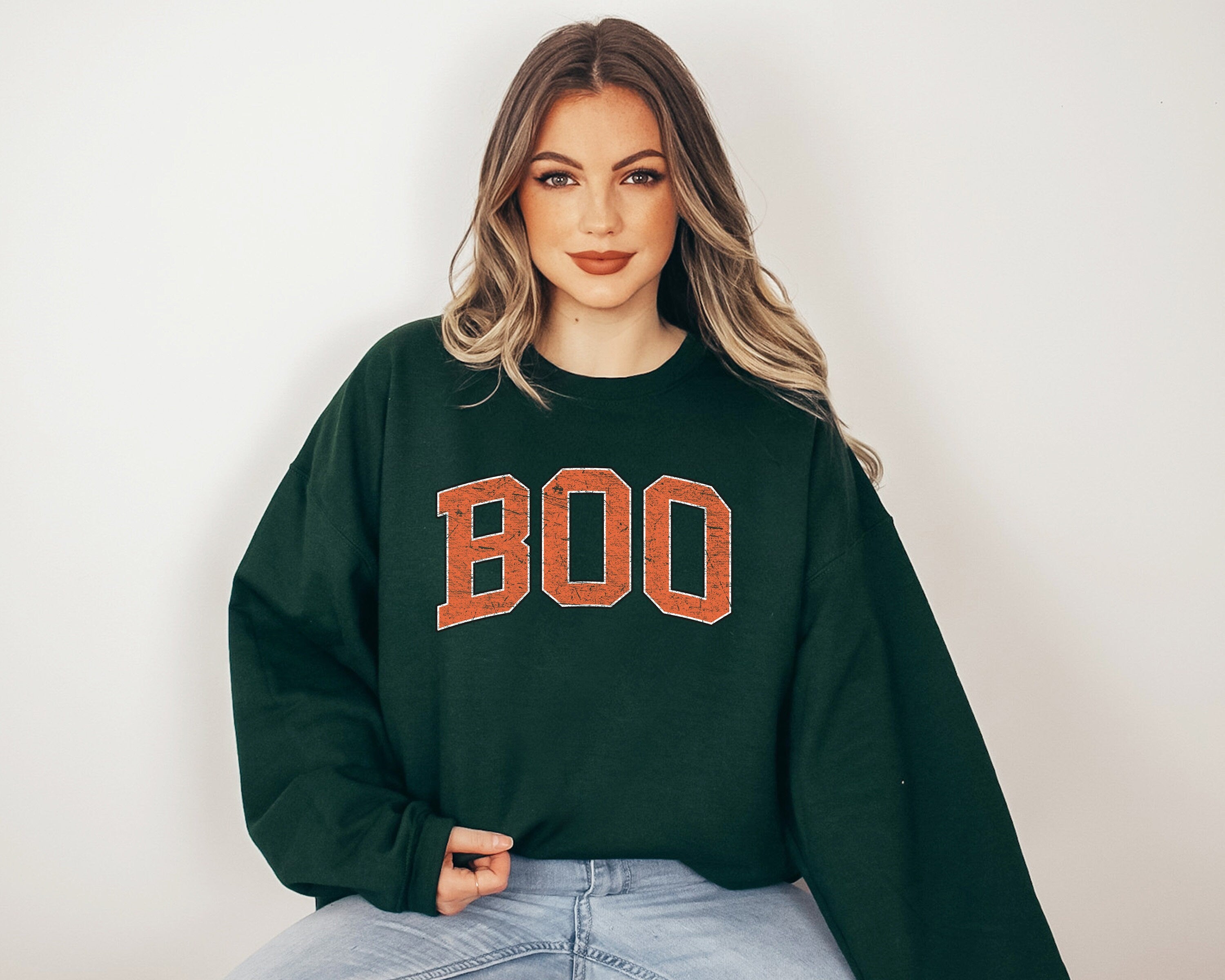 Retro Boo Varsity Letters Sweatshirt, Fall Design, Vintage Unisex Halloween Crew Neck, Autumn Sweater, Spooky Season Sweatshirt, 2024