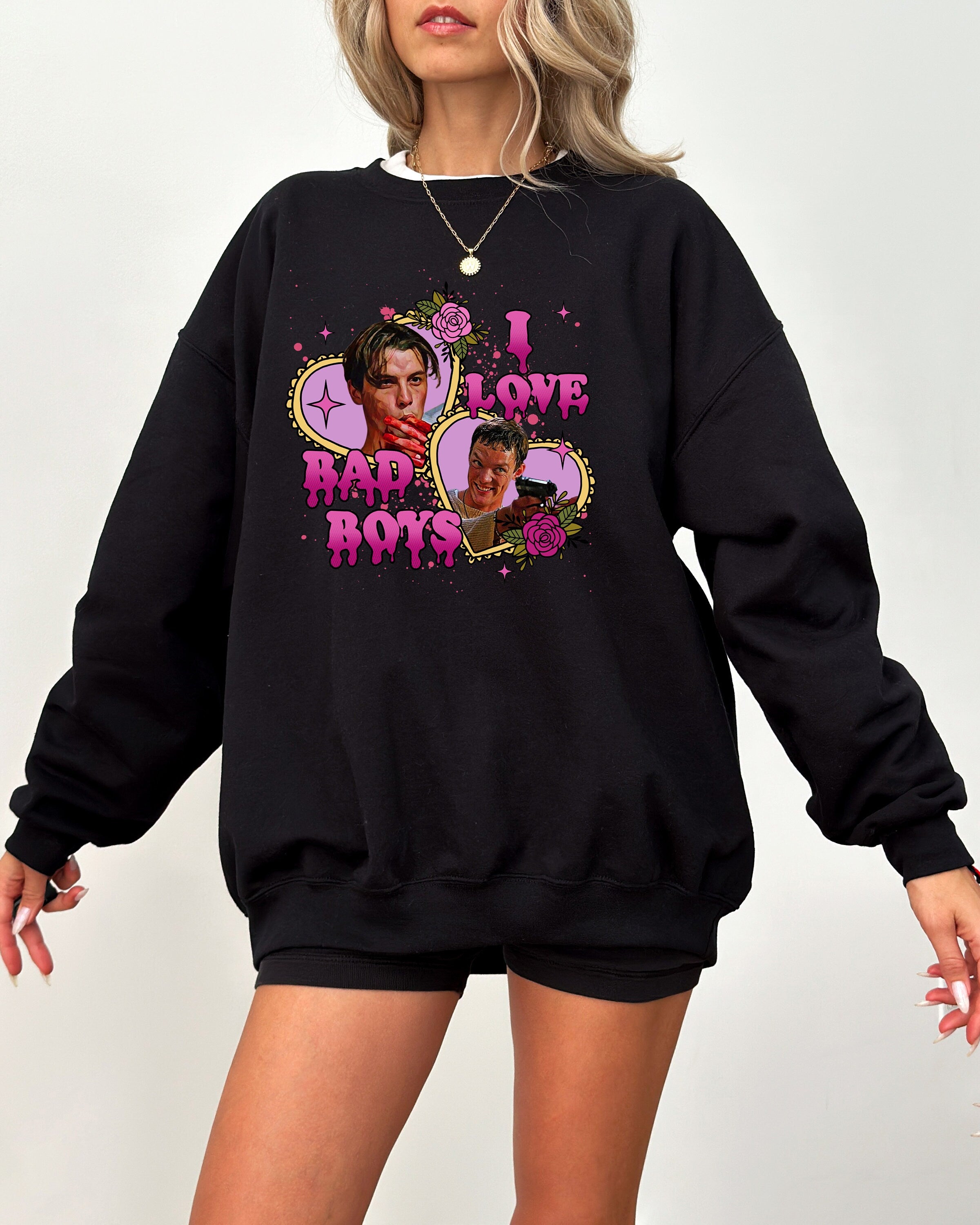 I Love Bad Boys Crewneck Sweatshirt Retro Fall Design Autumn Sweater, Spooky Season Sweatshirt, Pumpkin Crewneck 2024