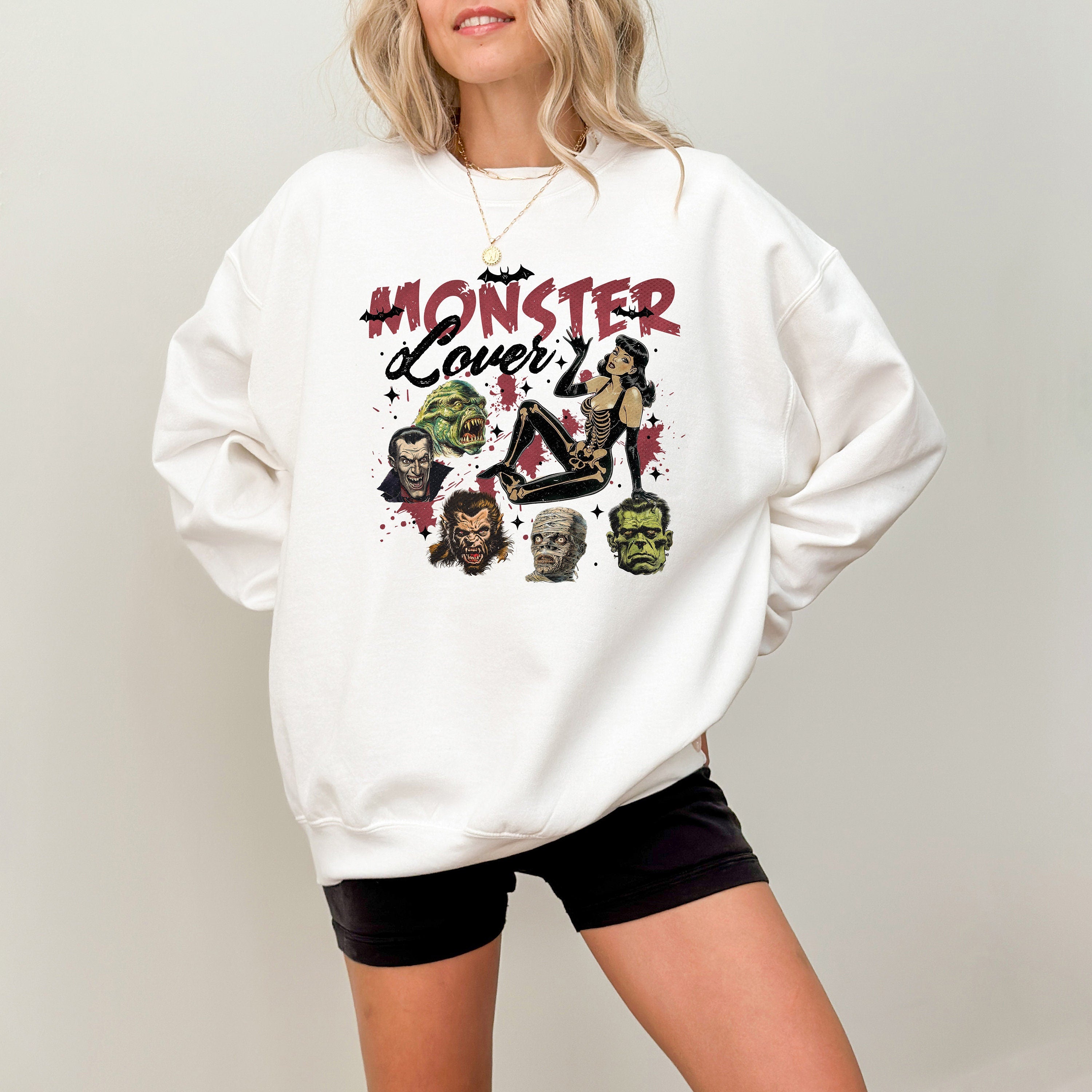 Retro Monster Lover Halloween Sweatshirt, Vintage Fall Design, , Autumn Sweater, Monster Comic Design, Spooky Season Sweatshirt, 2024