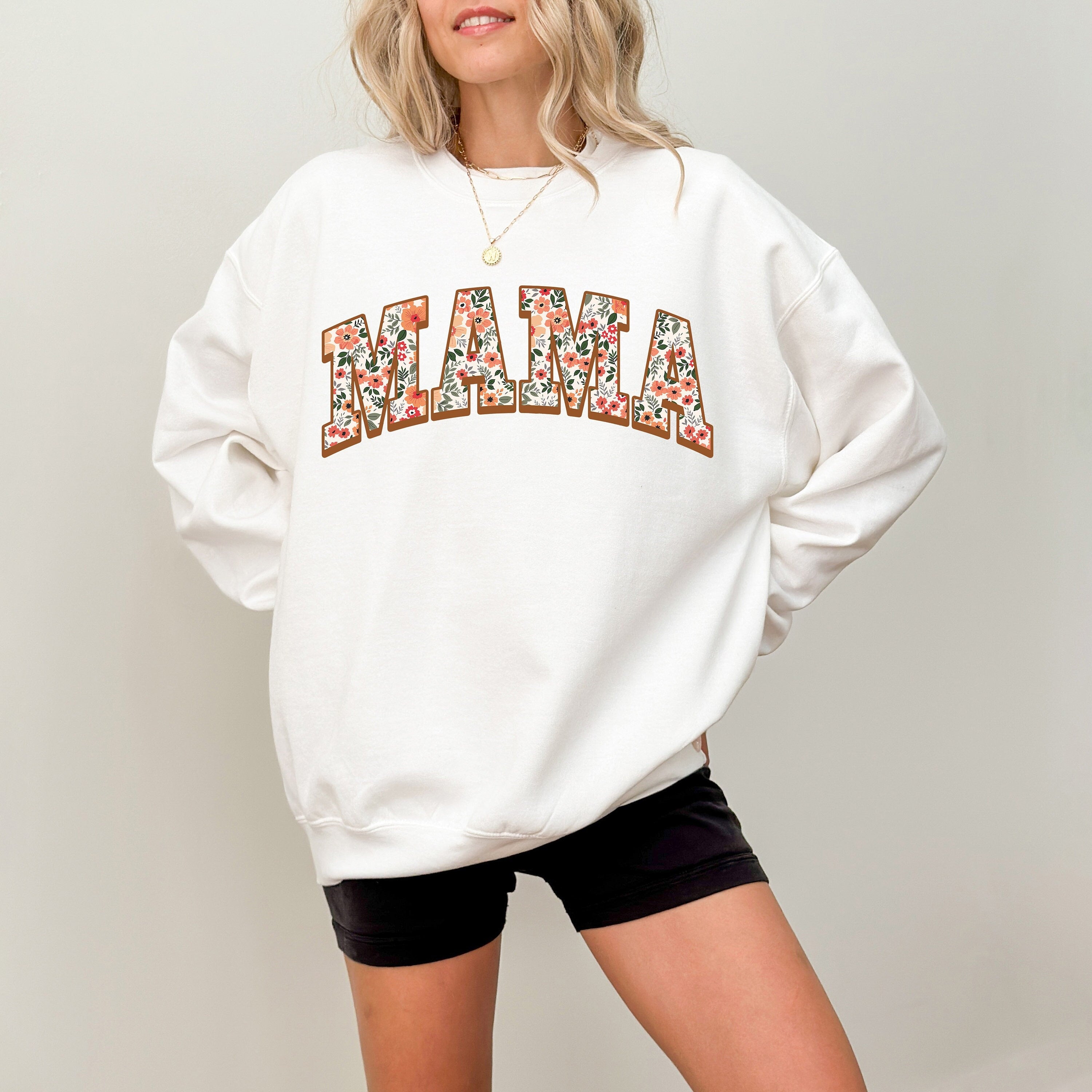 Autumn floral filled Mama on a crewneck sweatshirt