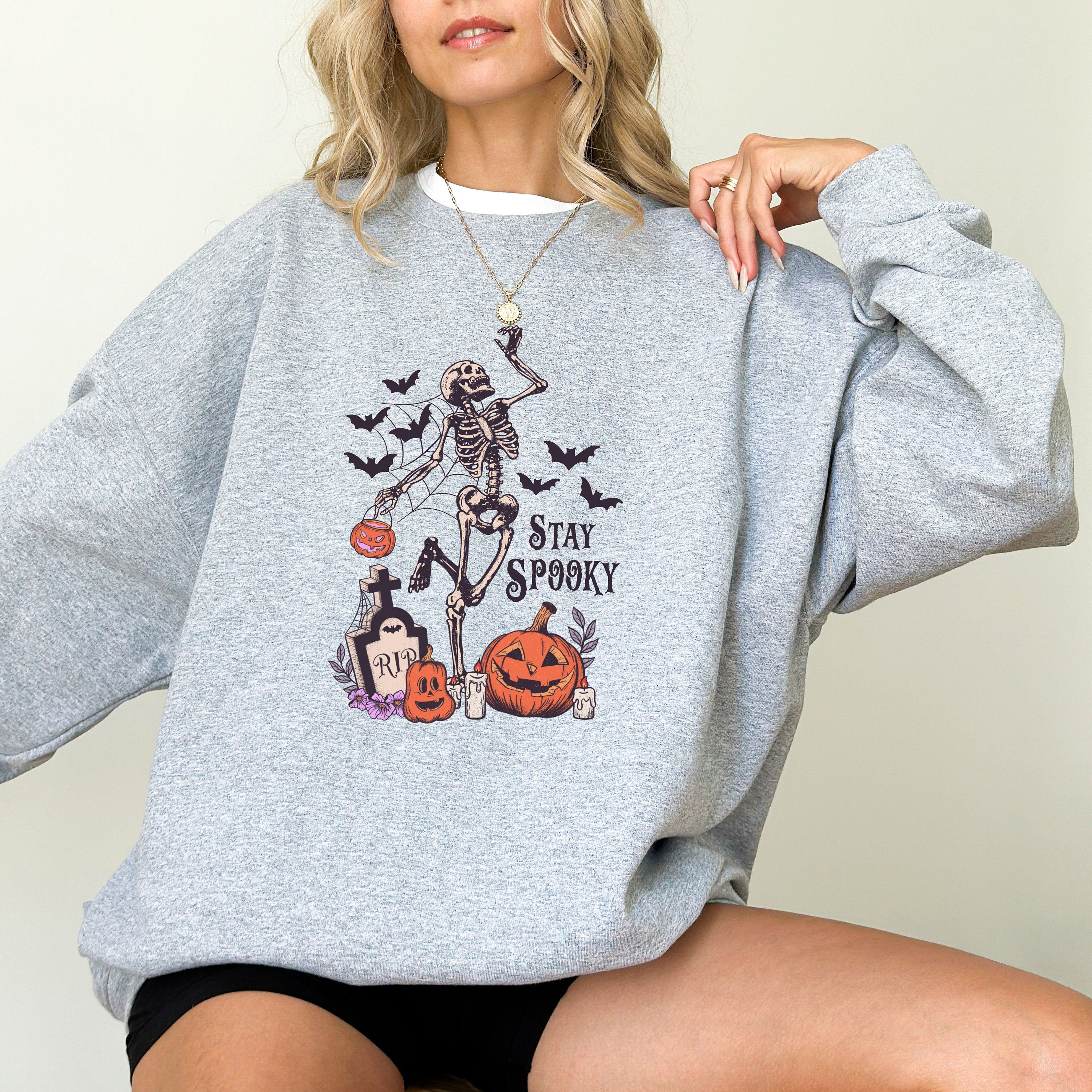 Stay Spook Dancing Skeleton Halloween Crewneck Sweatshirt, Fall Design, Autumn Sweater, Spooky Season Crew, Pumpkin T, Halloween Grave Yard