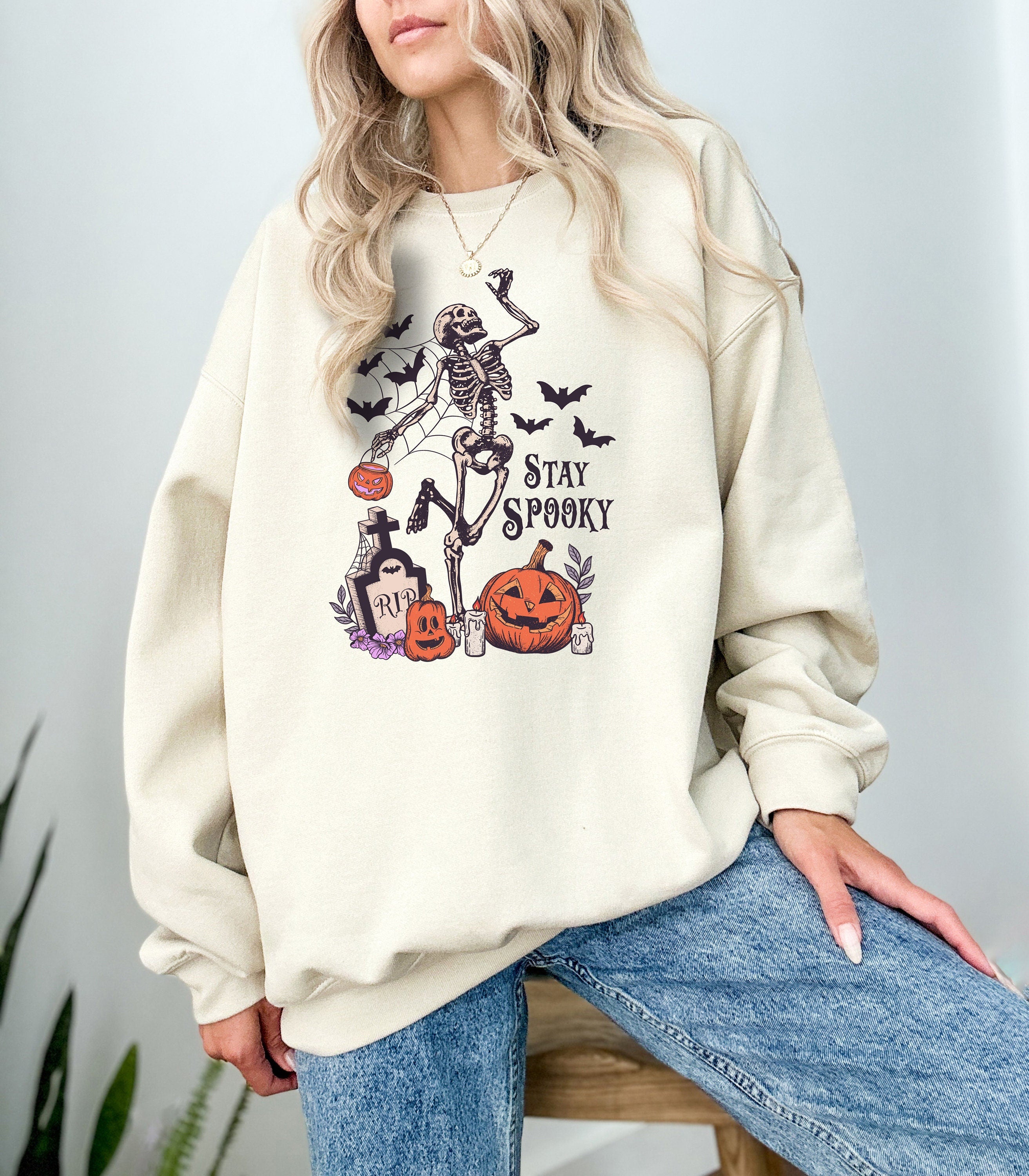 Stay Spook Dancing Skeleton Halloween Crewneck Sweatshirt, Fall Design, Autumn Sweater, Spooky Season Crew, Pumpkin T, Halloween Grave Yard