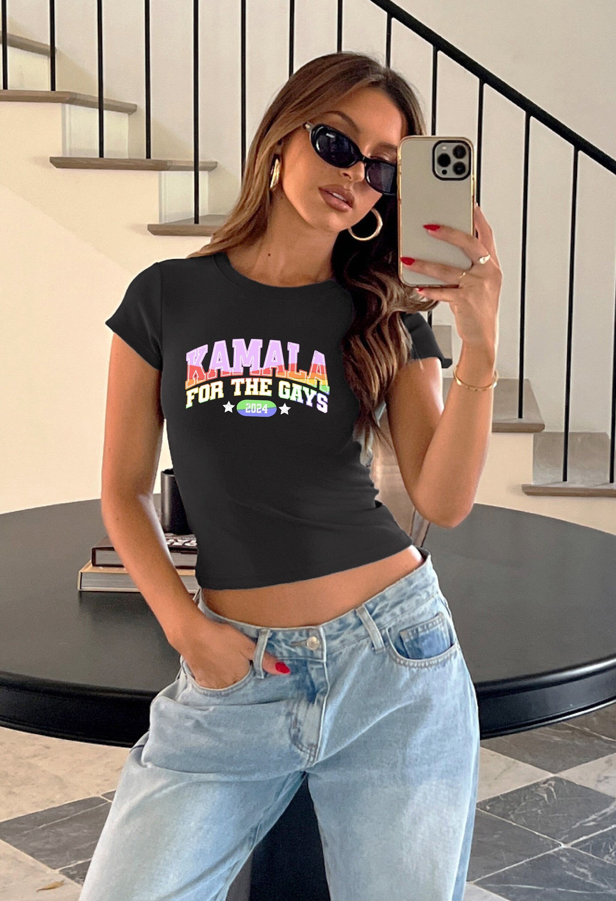 Kamala Harris 2024 Baby Tee, Kamala Harris For The Gays Tee, President Kamala Harris 2024 Shirt, Gay Pride shirt, Female President Crop