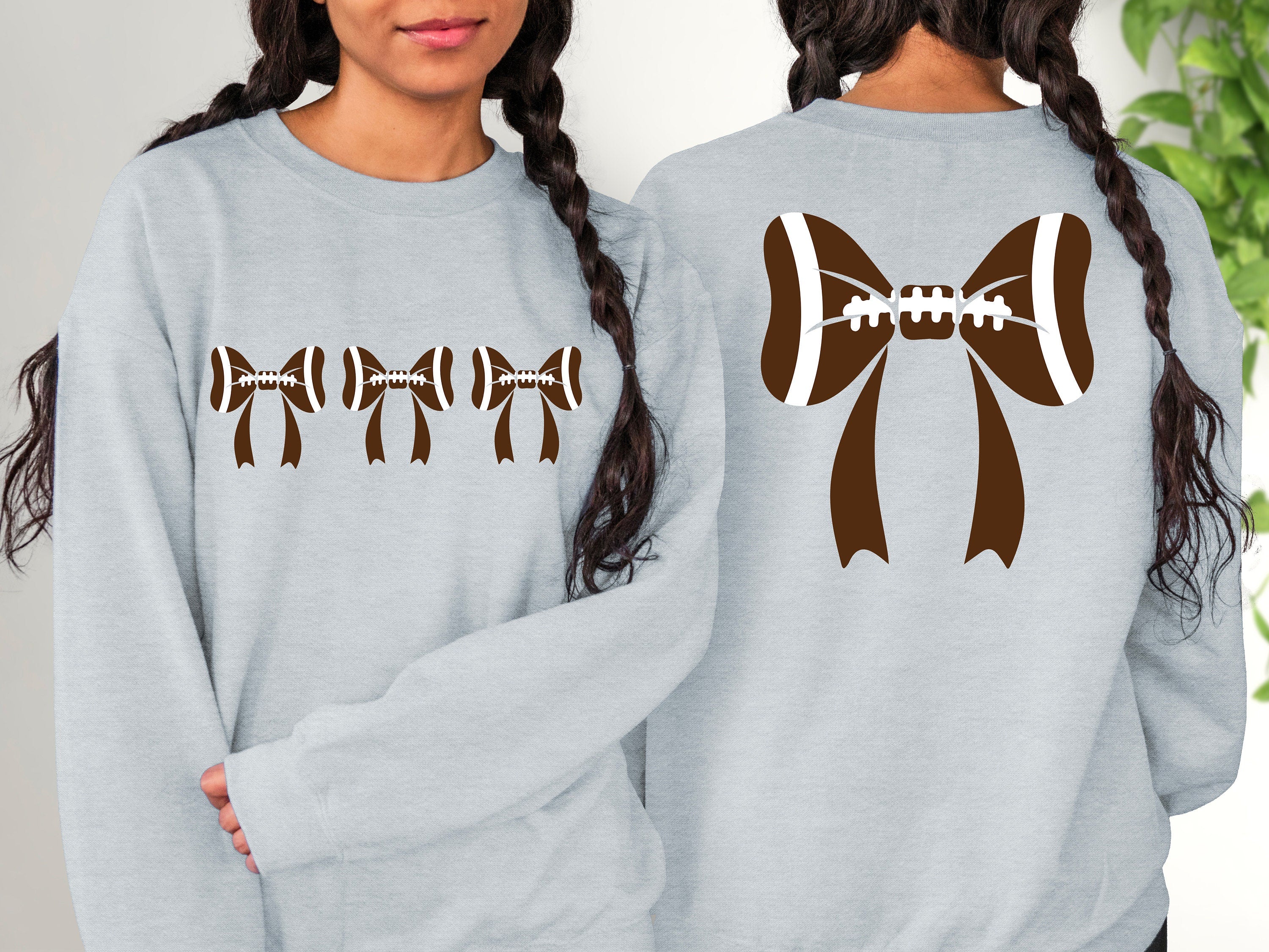 Football Bows Front and Back Sweatshirt, Football Fan Sweater, Football Design For the Girls, Football Mom Crewneck Cute Football Sweatshirt