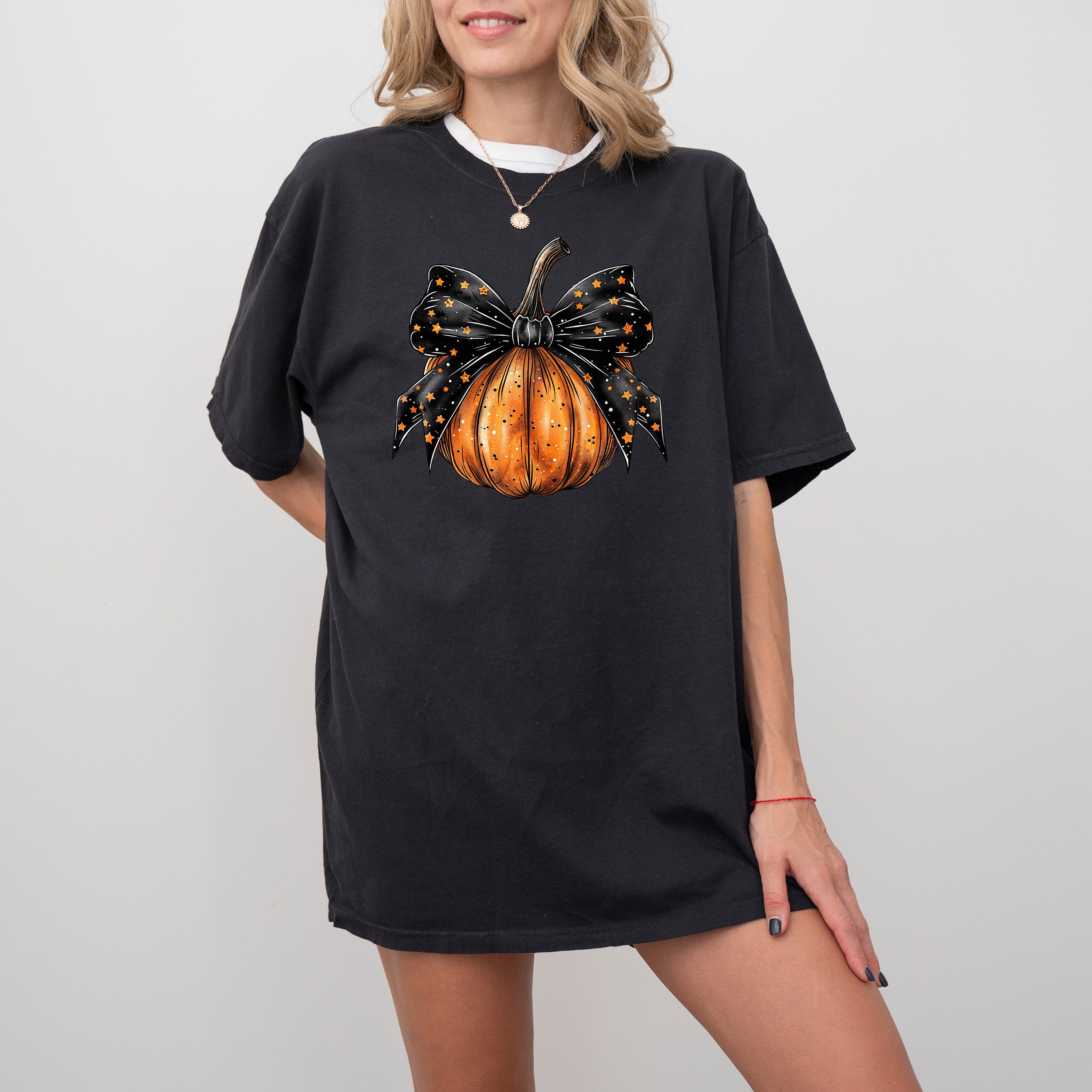 Retro Pumpkin With Black Bow Comfort Colors T Shirt, Halloween T shirt, Cute Halloween Shirt, Autumn Tee, Fall Pumpkin Shirt, Crewneck