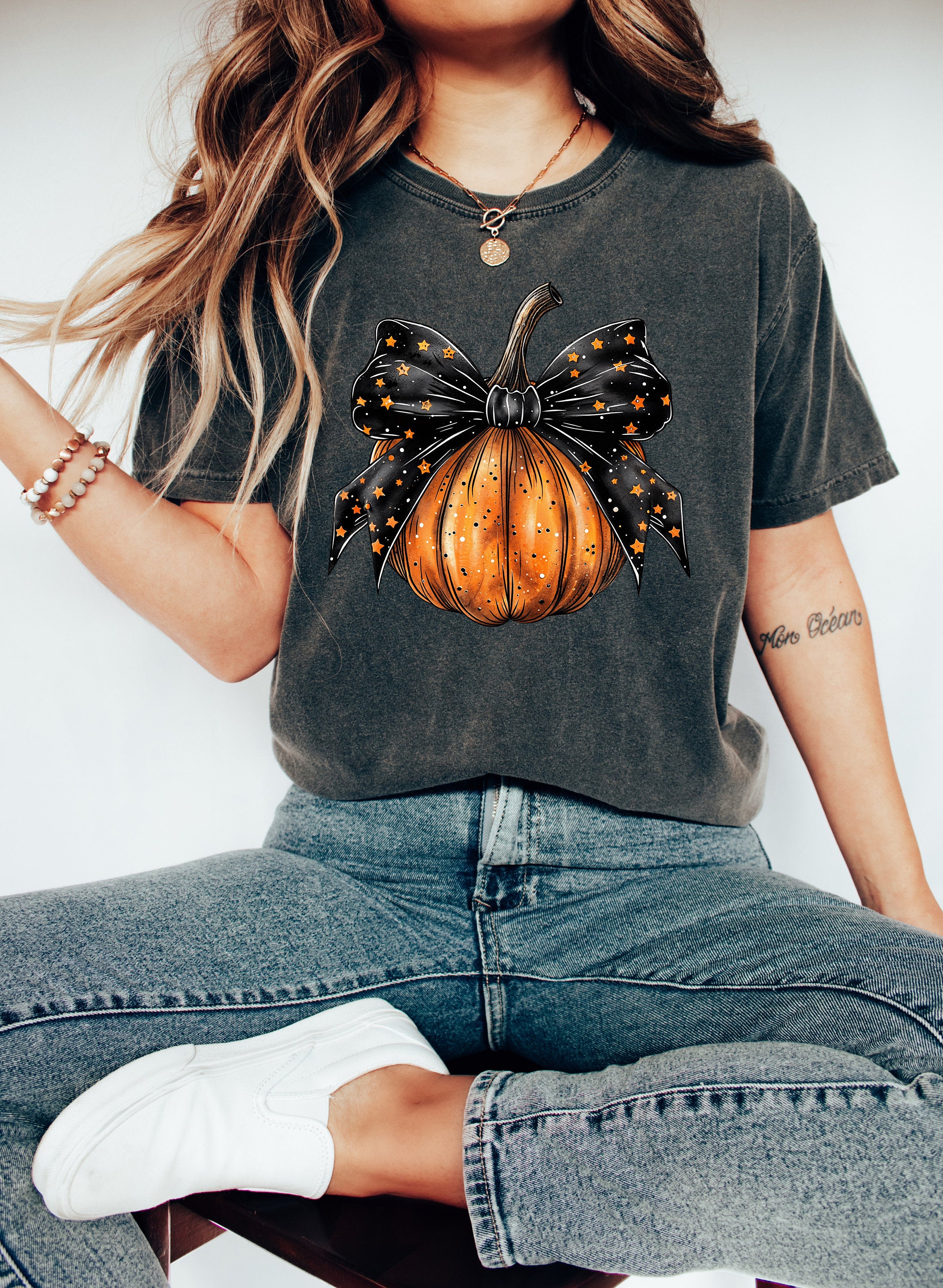 Retro Pumpkin With Black Bow Comfort Colors T Shirt, Halloween T shirt, Cute Halloween Shirt, Autumn Tee, Fall Pumpkin Shirt, Crewneck