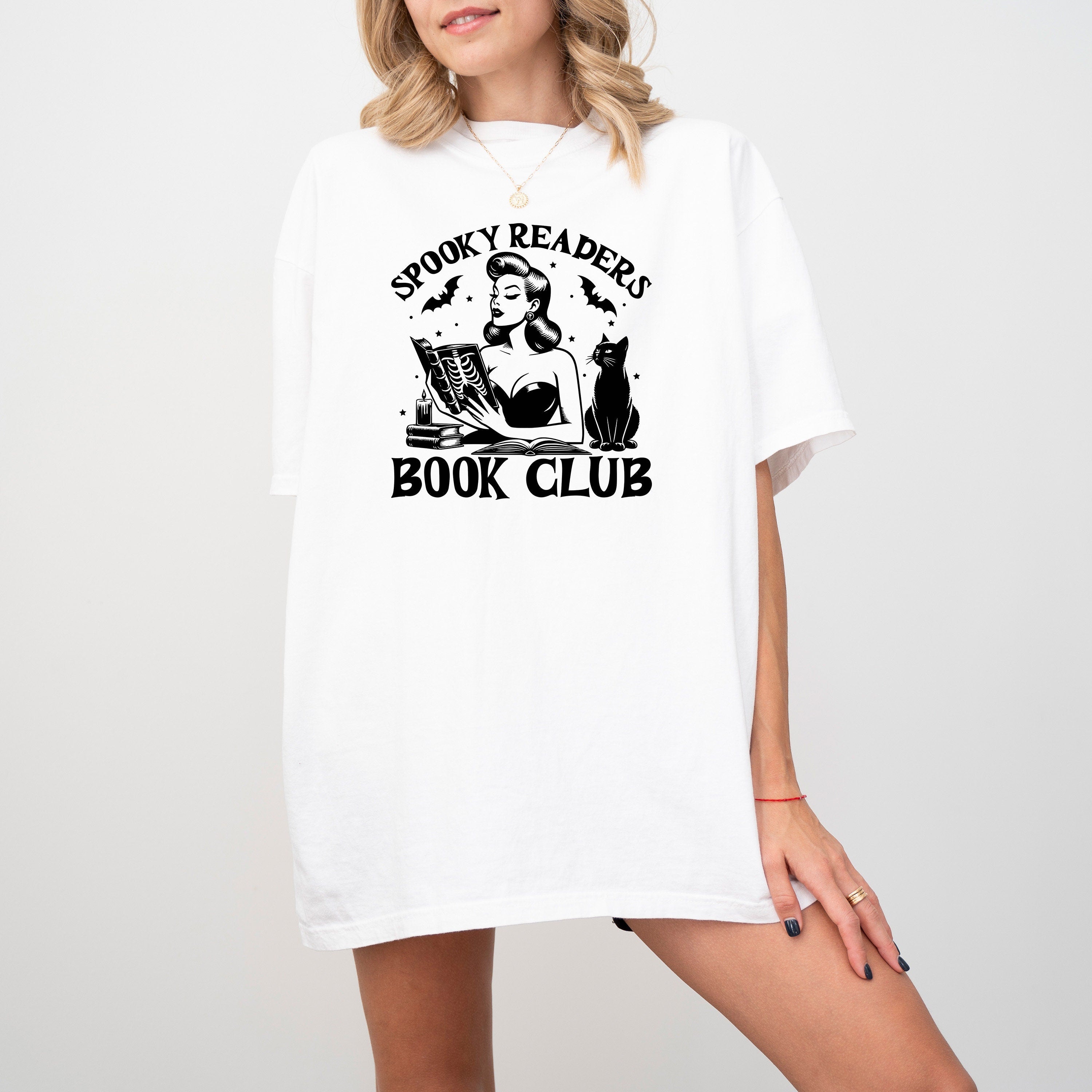 Spooky Readers Club Comfort Colors T Shirt, Halloween T shirt, Cute Black Cat Halloween Shirt, Autumn Tee, Fall Pumpkin Shirt, Crewneck