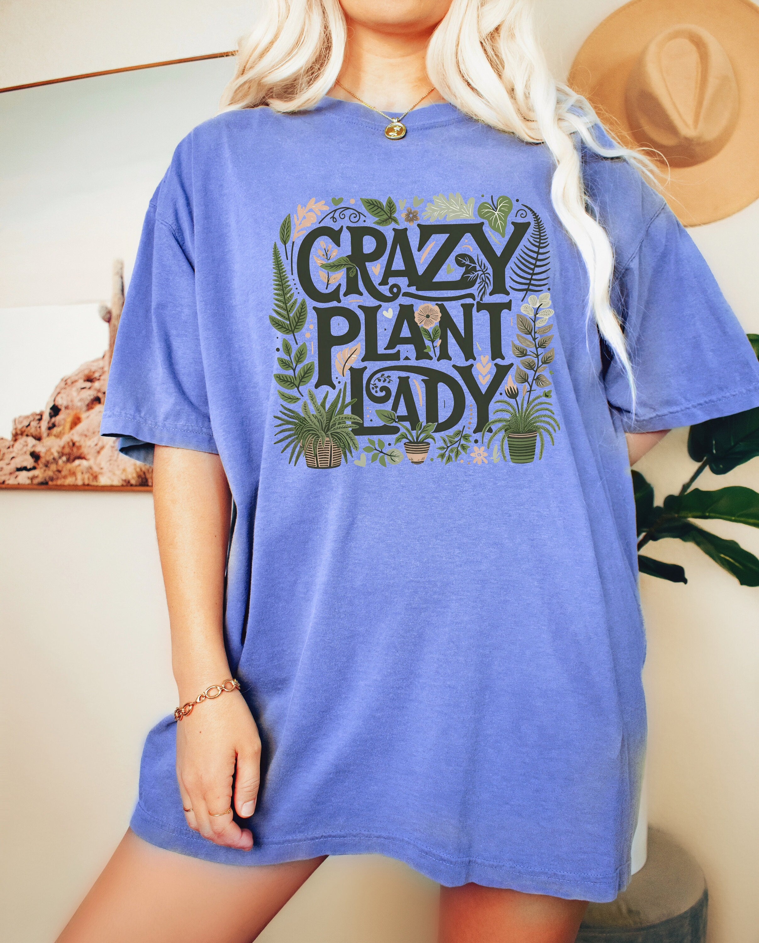 Plant Lovers Comfort Colors Shirt, Crazy Plant Lady Shirt Gardener T Shirt Retro Graphic T Shirt, House Plants, Gardening