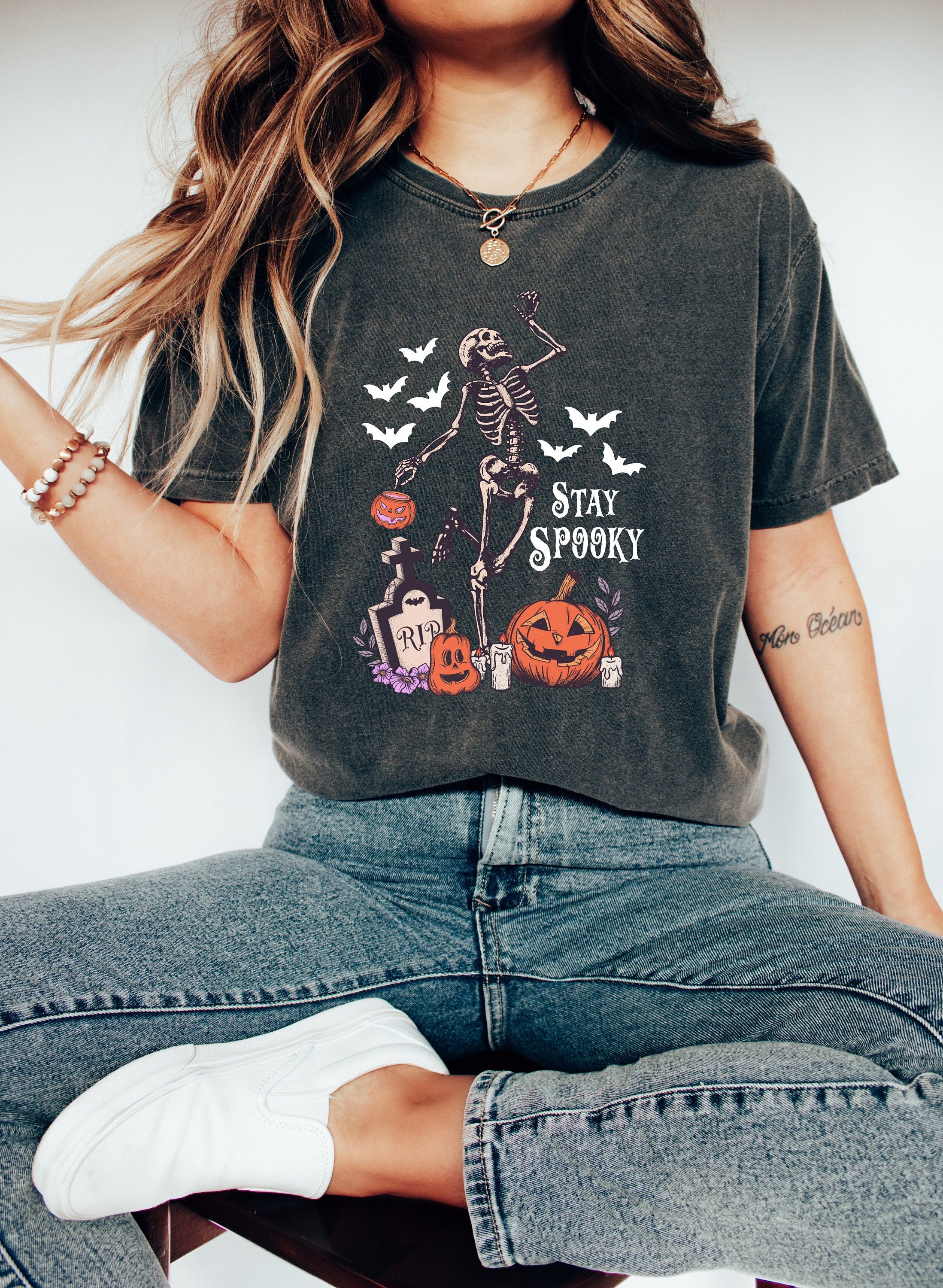 Retro Stay Spooky Comfort Colors T Shirt, Halloween T, Spooky Retro Trick or Treat Shirt Retro Skeleton Tee Fall Shirt Autumn T