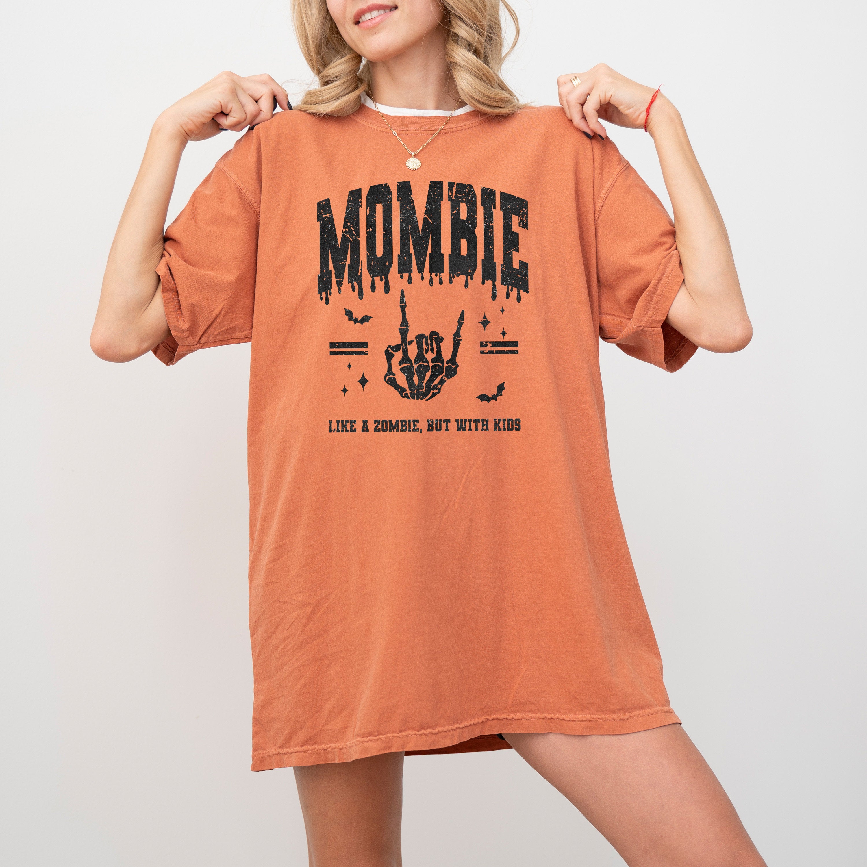 Mombie Funny Halloween Comfort Colors Tee, Retro Trick or Treat Mom Shirt Retro Skeleton Tee Fall Shirt Autumn T Shirt T shirt for Moms