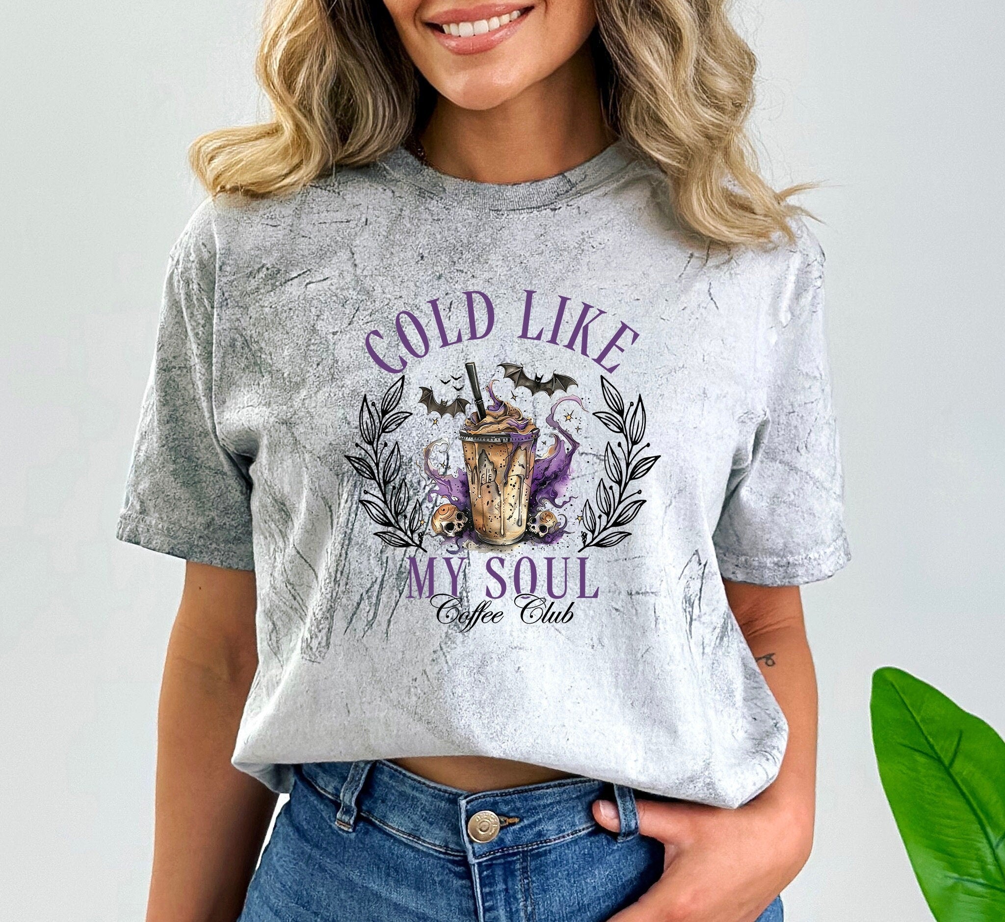 Halloween Cold Like My Soul Retro Tie Dye Comfort Colors Shirt, Coffee Club, Vintage Grunge Halloween,Halloween T Shirt, Fall Shirt