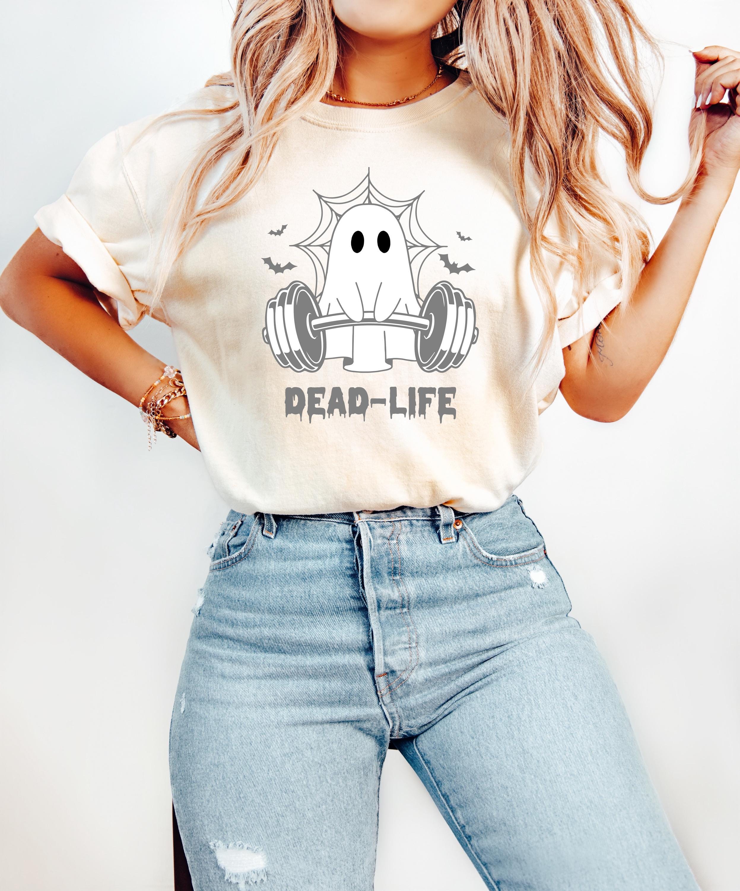 Halloween Ghost Dead Lifting Comfort Colors T Shirt, Funny Gym Halloween Tee, Cute Halloween Design, Dead Life Gym Autumn T, Fall T Shirt,