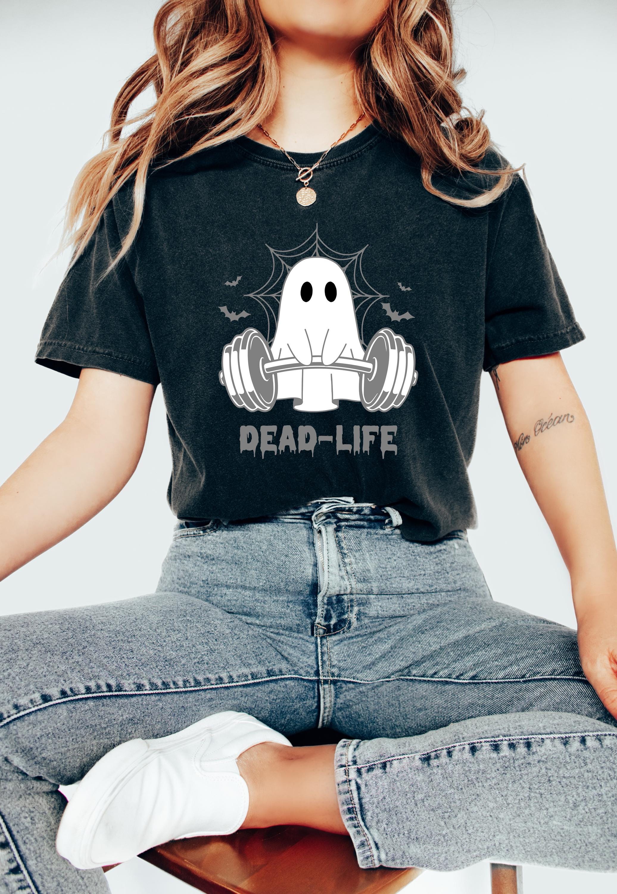 Halloween Ghost Dead Lifting Comfort Colors T Shirt, Funny Gym Halloween Tee, Cute Halloween Design, Dead Life Gym Autumn T, Fall T Shirt,