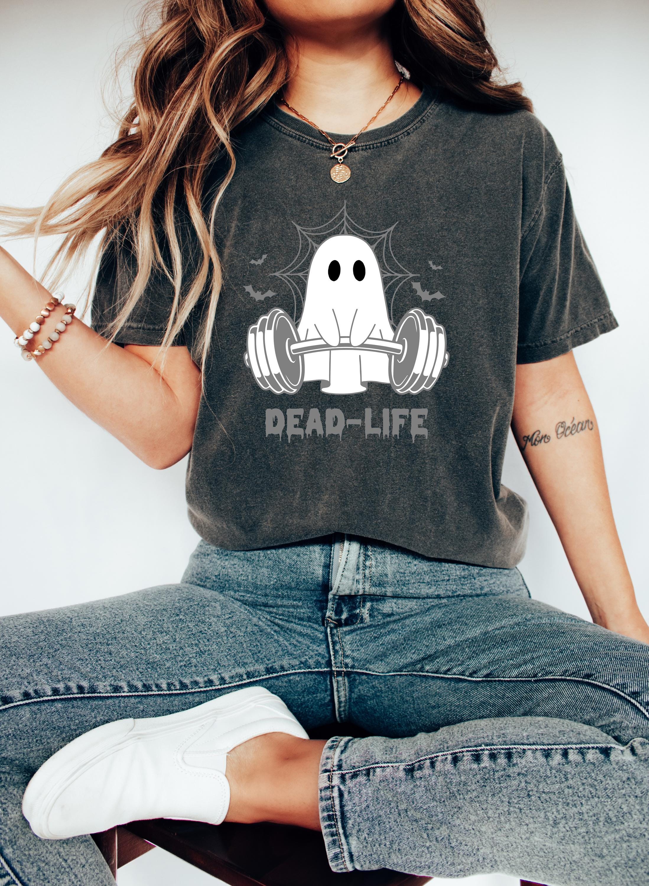 Halloween Ghost Dead Lifting Comfort Colors T Shirt, Funny Gym Halloween Tee, Cute Halloween Design, Dead Life Gym Autumn T, Fall T Shirt,